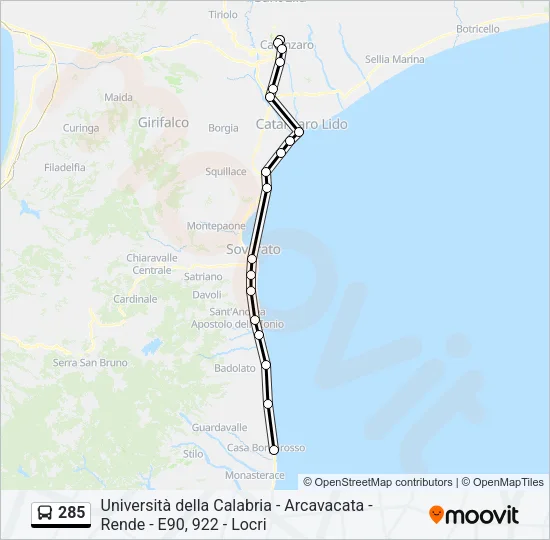 Percorso linea bus 285