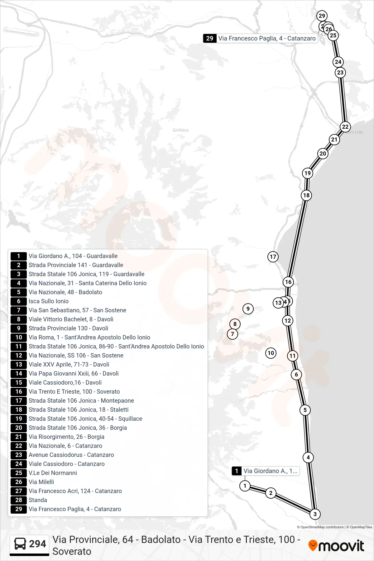Linea 294  bus (Via Francesco Paglia, 4 - Catanzaro) - Percorsi e fermate sulla mappa