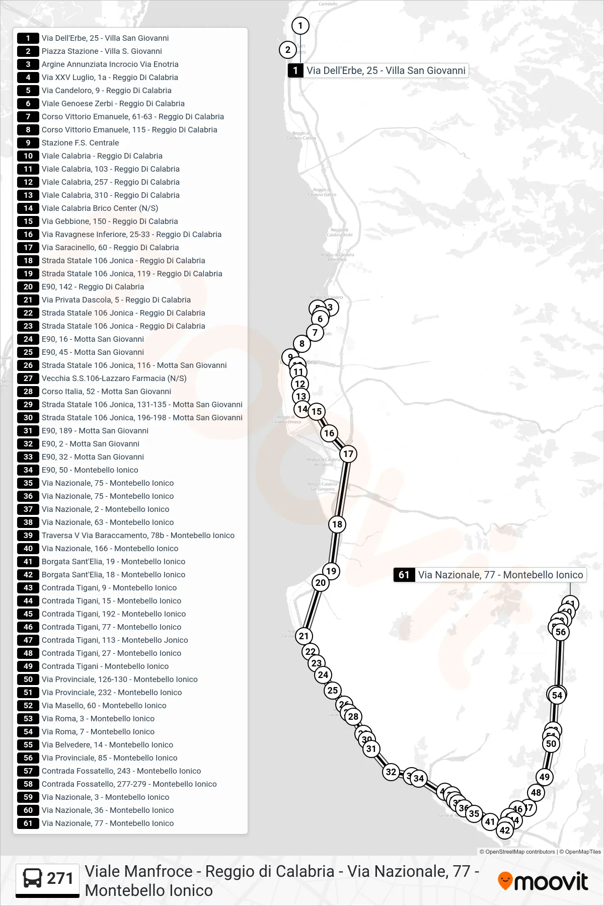 Linea 271 bus (Via Nazionale, 77 - Montebello Ionico) - Percorsi e fermate sulla mappa
