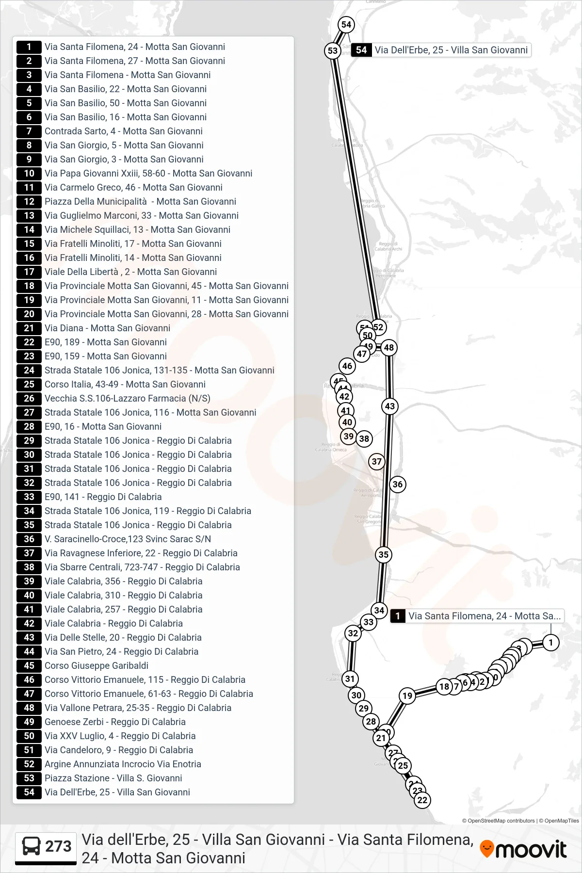Linea 273 bus (Via Dell'Erbe, 25 - Villa San Giovanni) - Percorsi e fermate sulla mappa