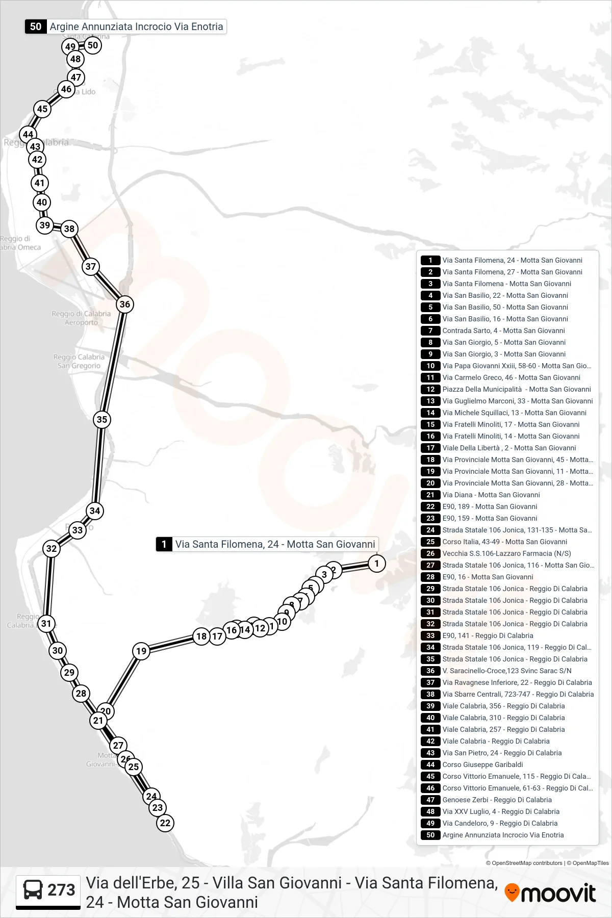 Linea 273 bus (Viale Manfroce - Reggio Di Calabria) - Percorsi e fermate sulla mappa