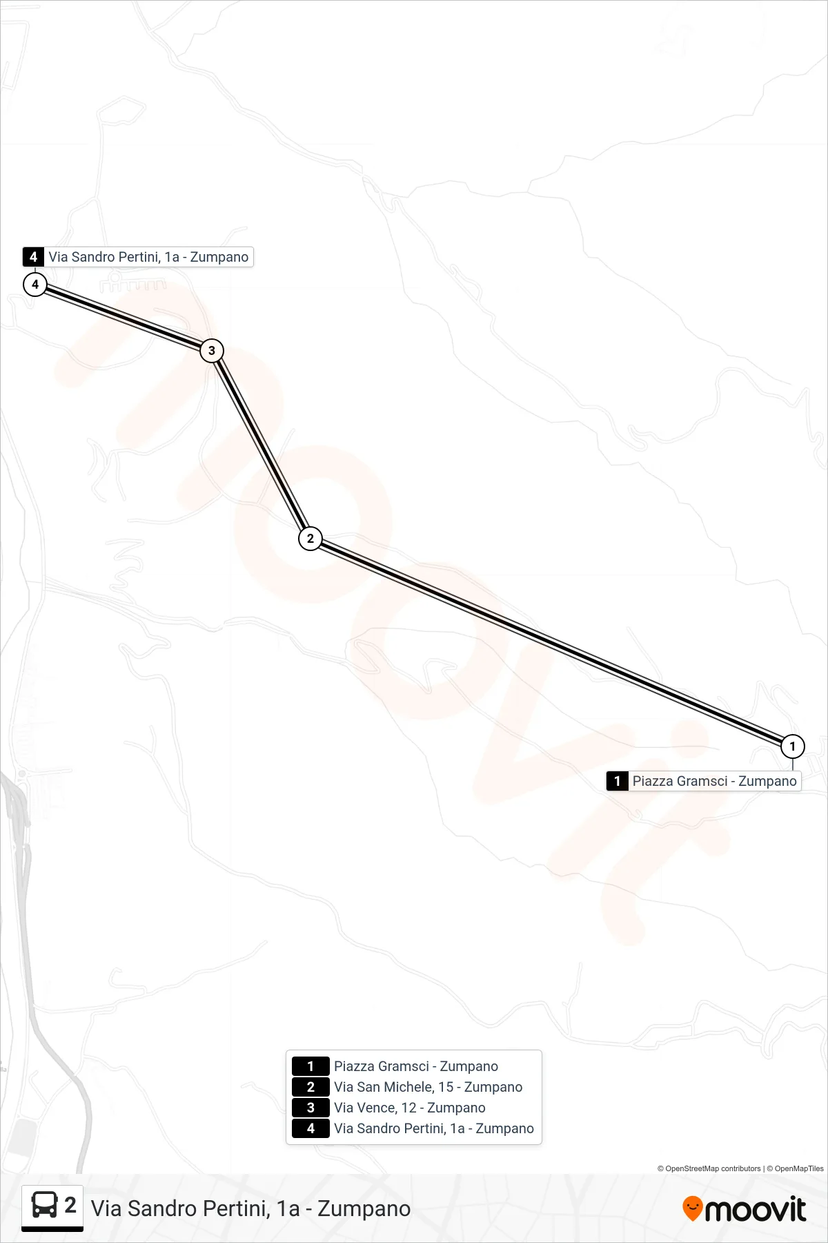 Linea 2 bus (Via Sandro Pertini, 1a - Zumpano) - Percorsi e fermate sulla mappa