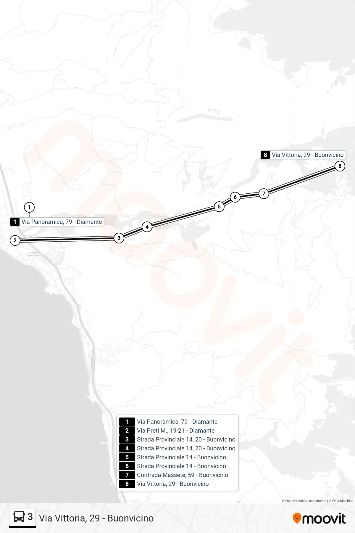 Linea 3 bus (Via Vittoria, 29 - Buonvicino) - Percorsi e fermate sulla mappa