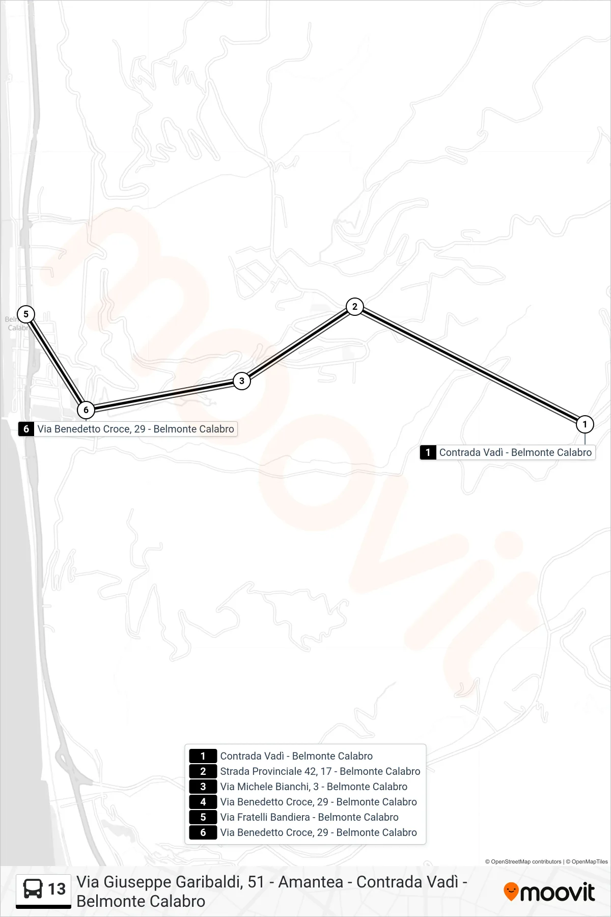 Linea 13  bus (Via Benedetto Croce, 29 - Belmonte Calabro) - Percorsi e fermate sulla mappa