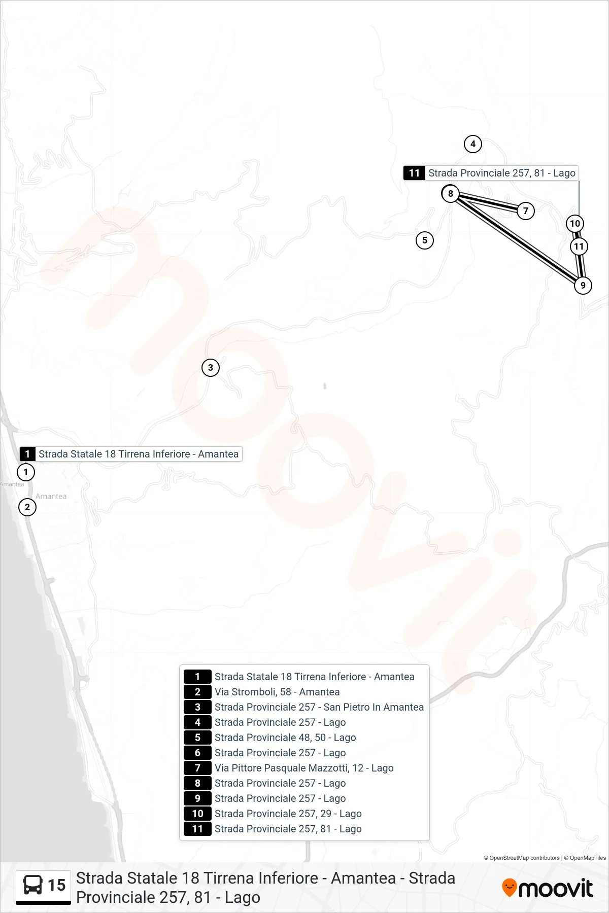Linea 15  bus (Strada Provinciale 257, 81 - Lago) - Percorsi e fermate sulla mappa