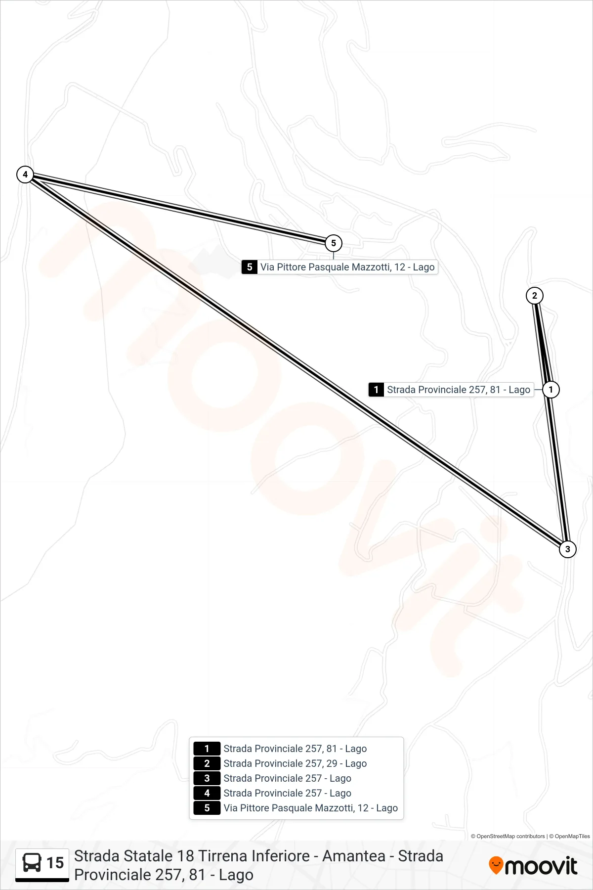 Linea 15  bus (Via Pittore Pasquale Mazzotti, 12 - Lago) - Percorsi e fermate sulla mappa