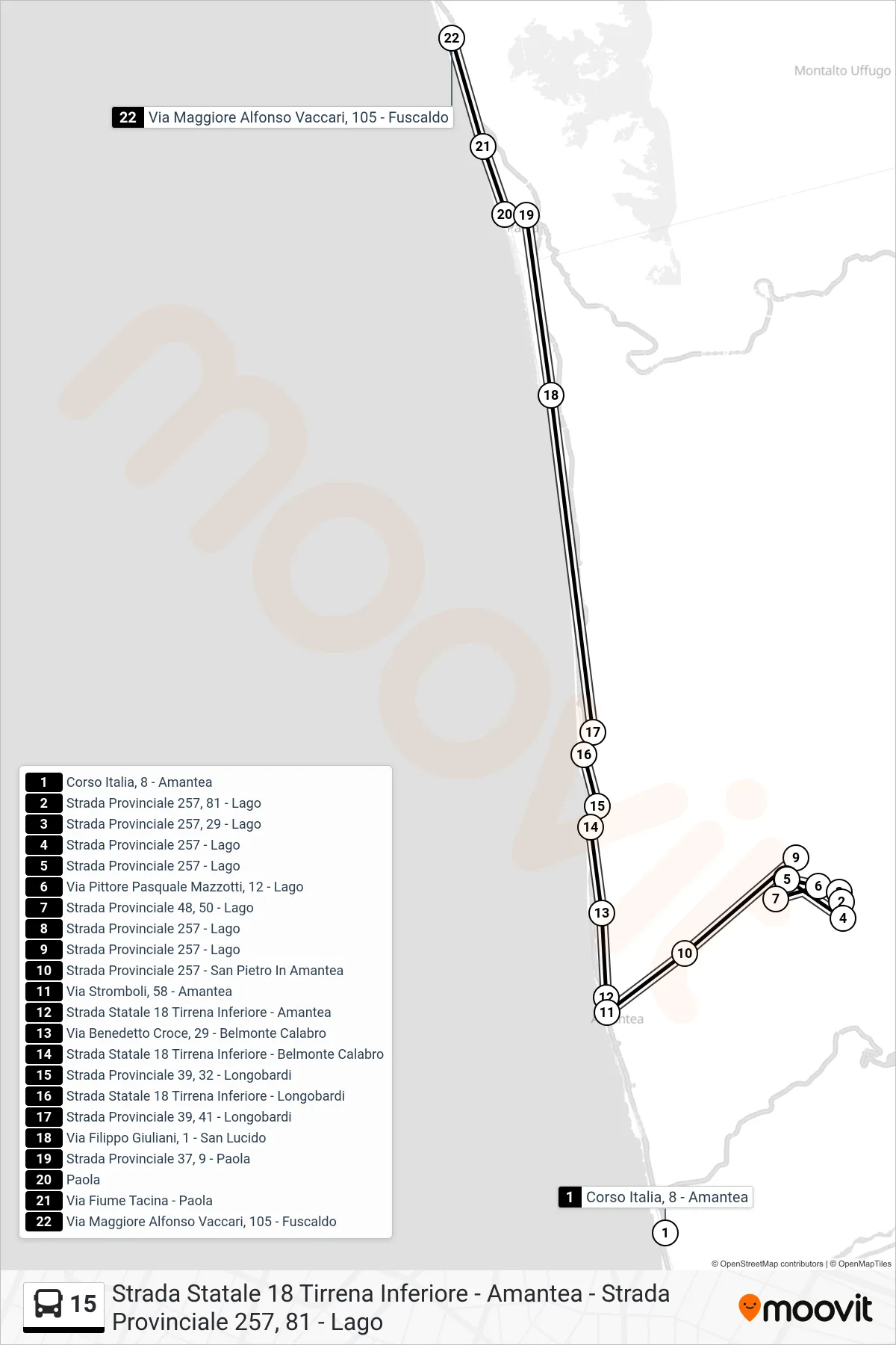 Linea 15 bus (Via Maggiore Alfonso Vaccari, 105 - Fuscaldo) - Percorsi e fermate sulla mappa
