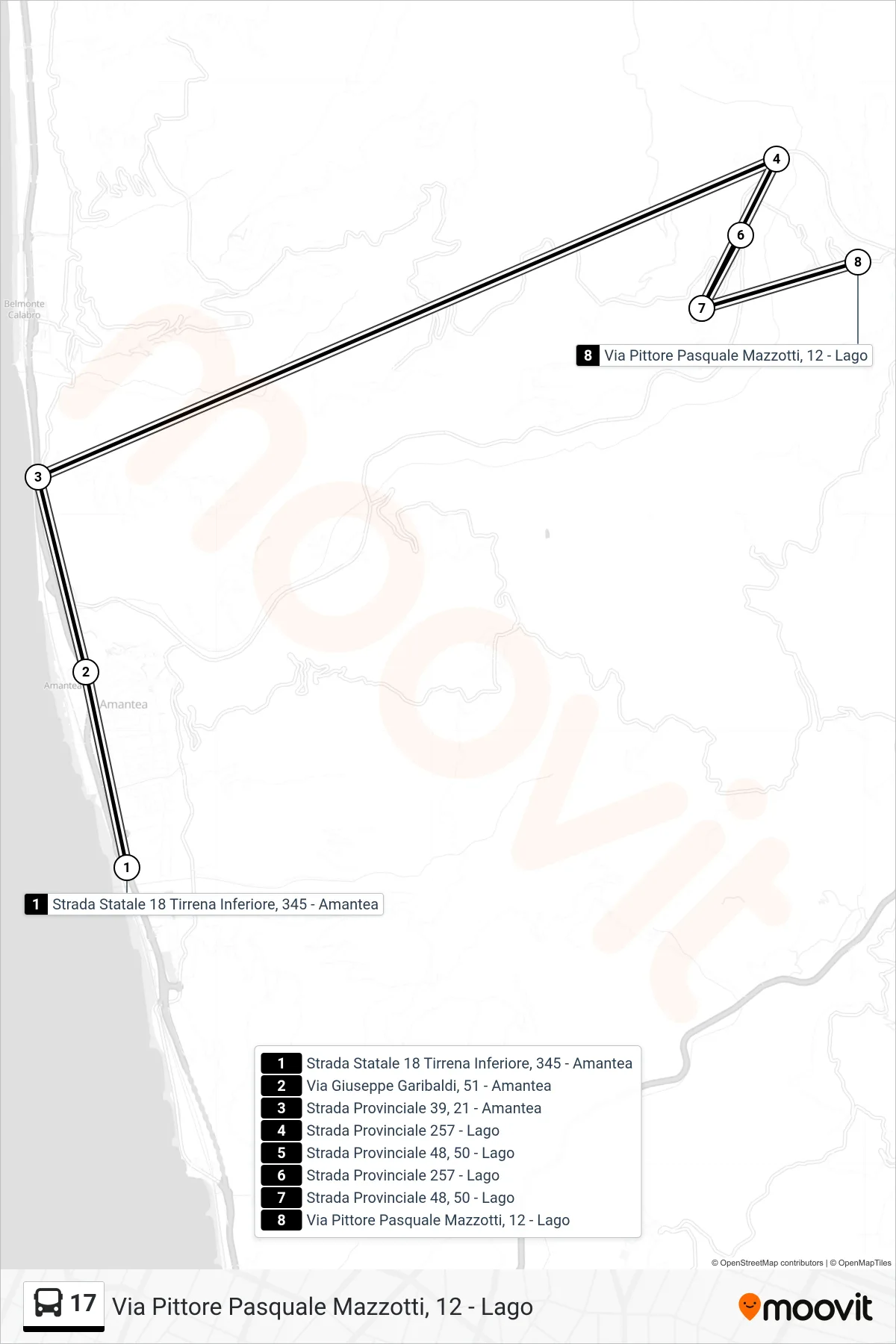 Linea 17  bus (Via Pittore Pasquale Mazzotti, 12 - Lago) - Percorsi e fermate sulla mappa