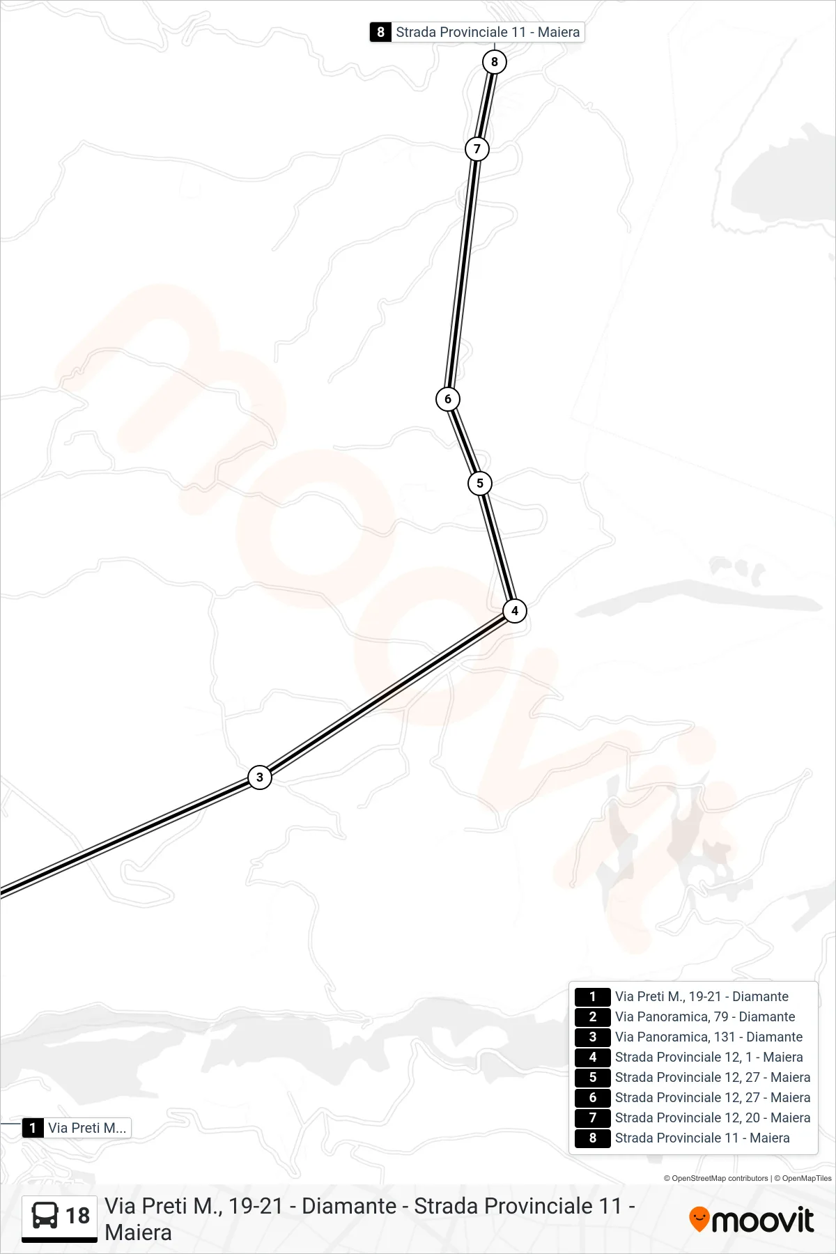 Linea 18 bus (Strada Provinciale 11 - Maiera) - Percorsi e fermate sulla mappa