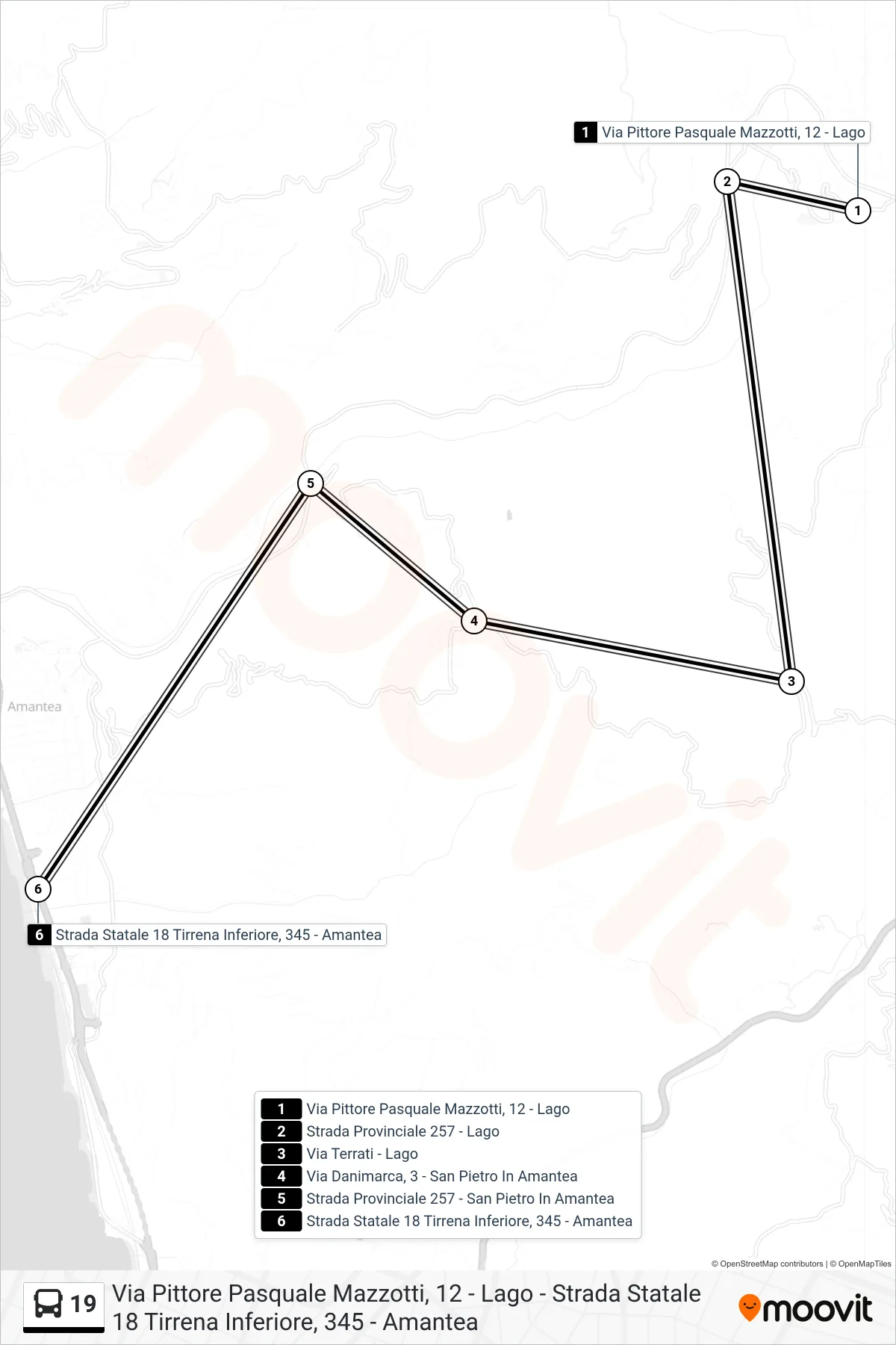 Linea 19 bus (Strada Statale 18 Tirrena Inferiore, 345 - Amantea) - Percorsi e fermate sulla mappa