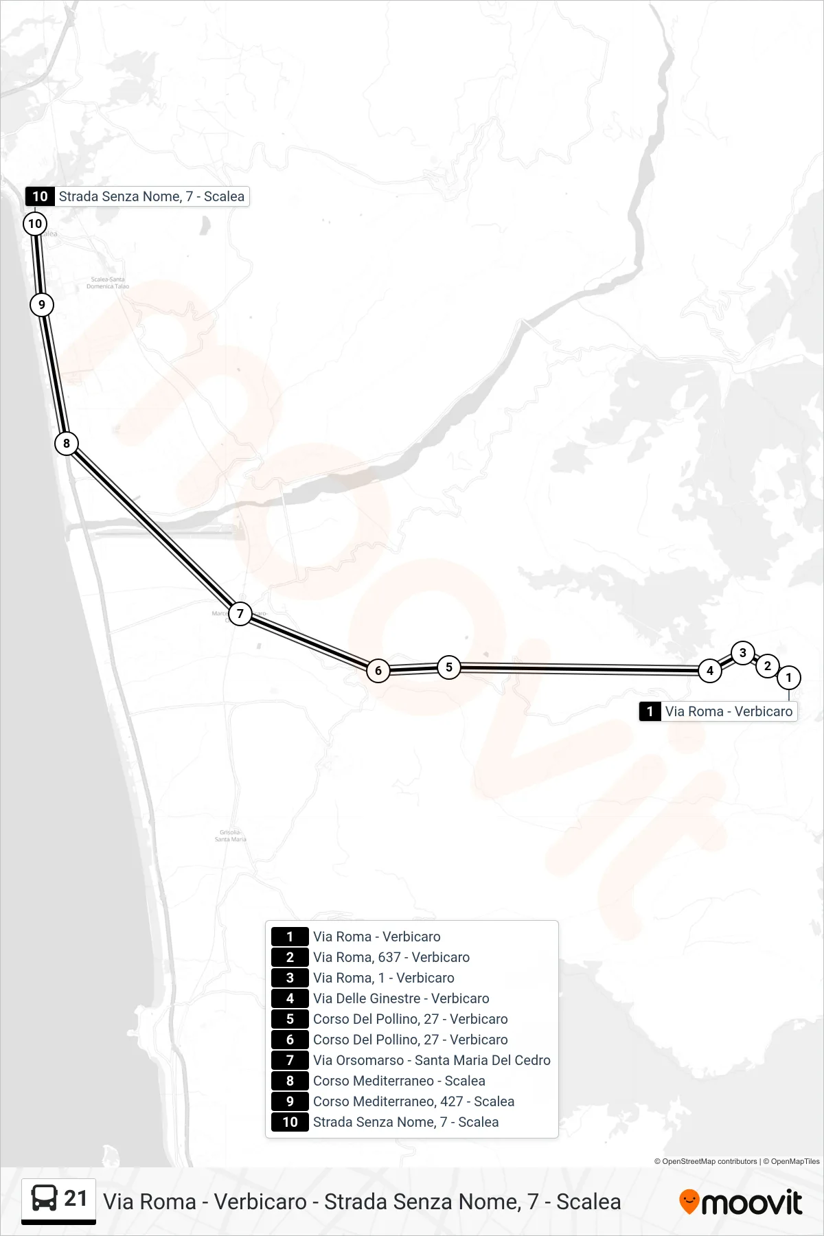 Linea 21 bus (Strada Senza Nome, 7 - Scalea) - Percorsi e fermate sulla mappa