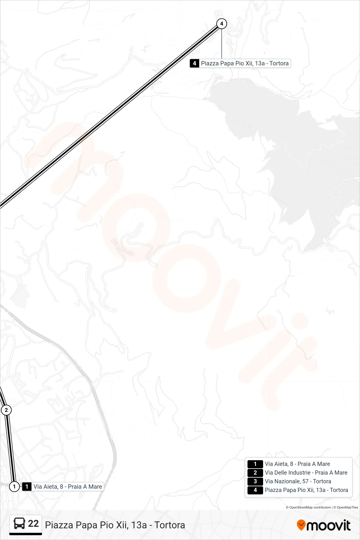 Linea 22  bus (Piazza Papa Pio Xii, 13a - Tortora) - Percorsi e fermate sulla mappa