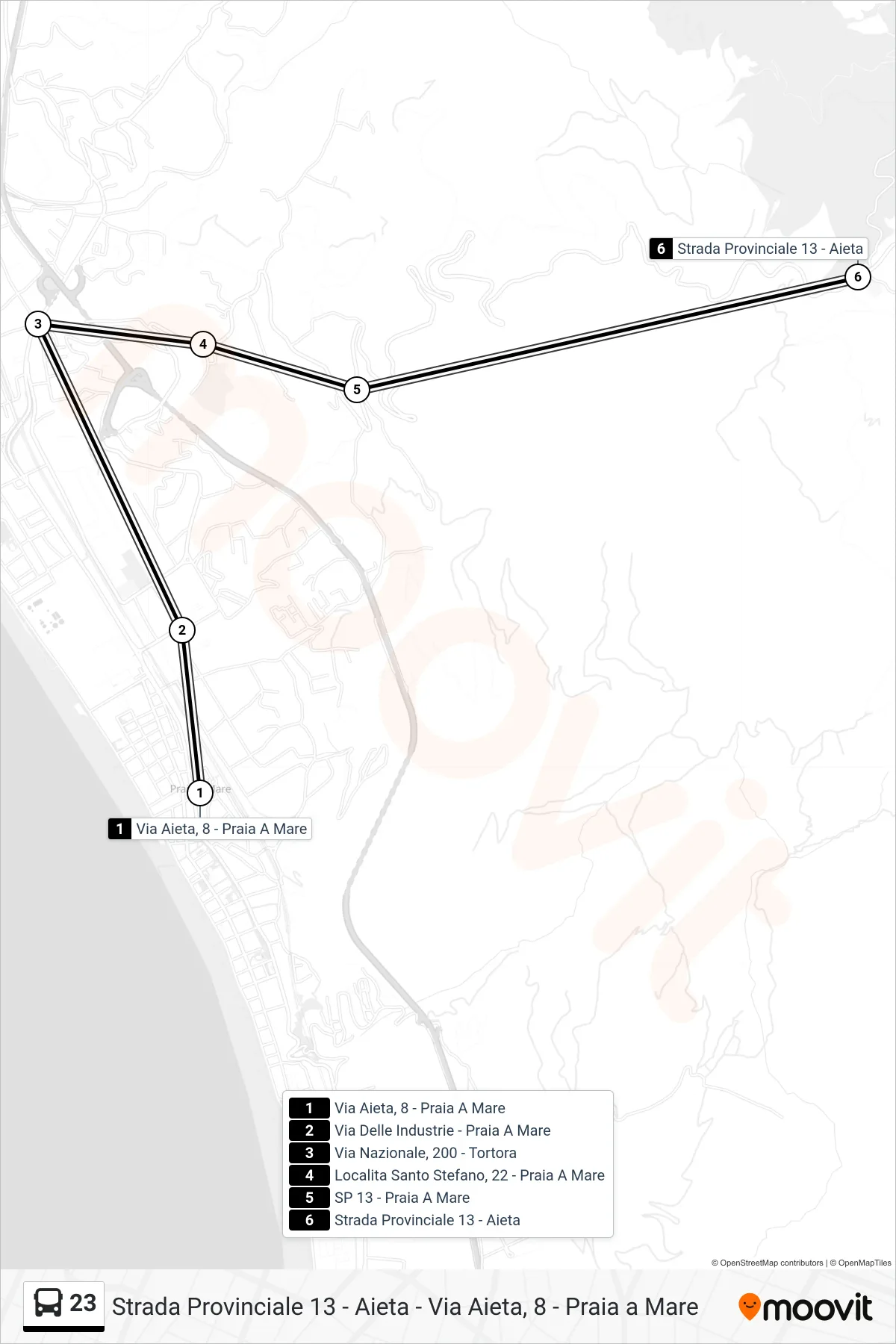 Linea 23 bus (Strada Provinciale 13 - Aieta) - Percorsi e fermate sulla mappa