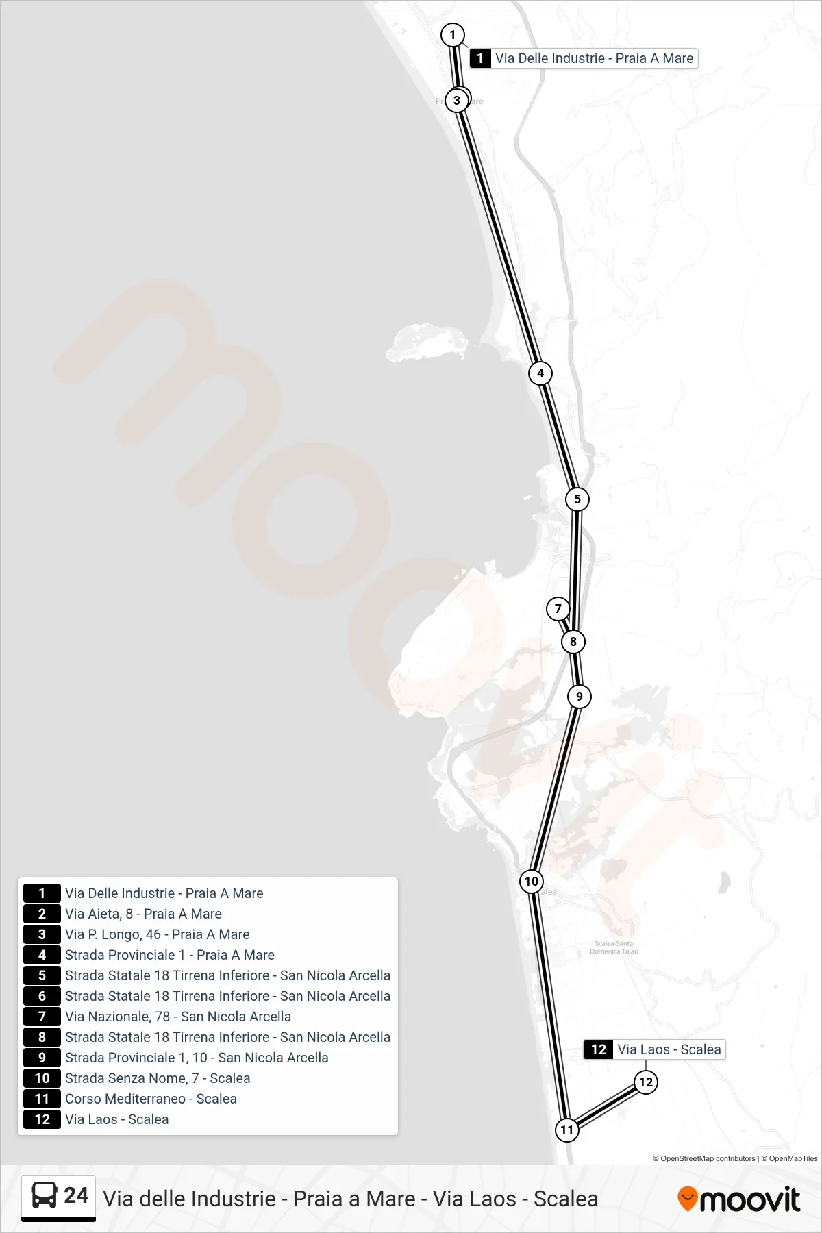 Linea 24 bus (Via Laos - Scalea) - Percorsi e fermate sulla mappa