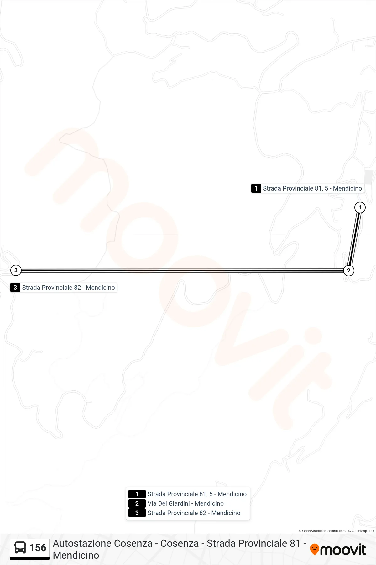 Linea 156  bus (Strada Provinciale 82 - Mendicino) - Percorsi e fermate sulla mappa