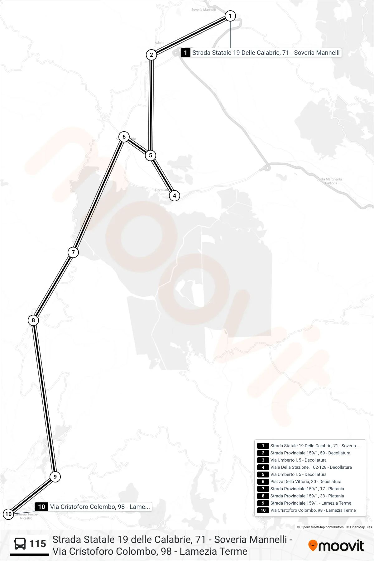 Linea 115  bus (Via Cristoforo Colombo, 98 - Lamezia Terme) - Percorsi e fermate sulla mappa
