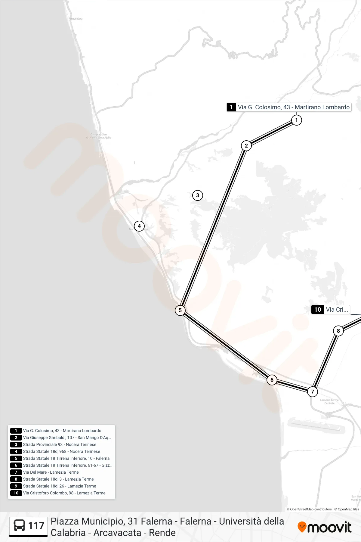 Linea 117 bus (Via Cristoforo Colombo, 98 - Lamezia Terme) - Percorsi e fermate sulla mappa