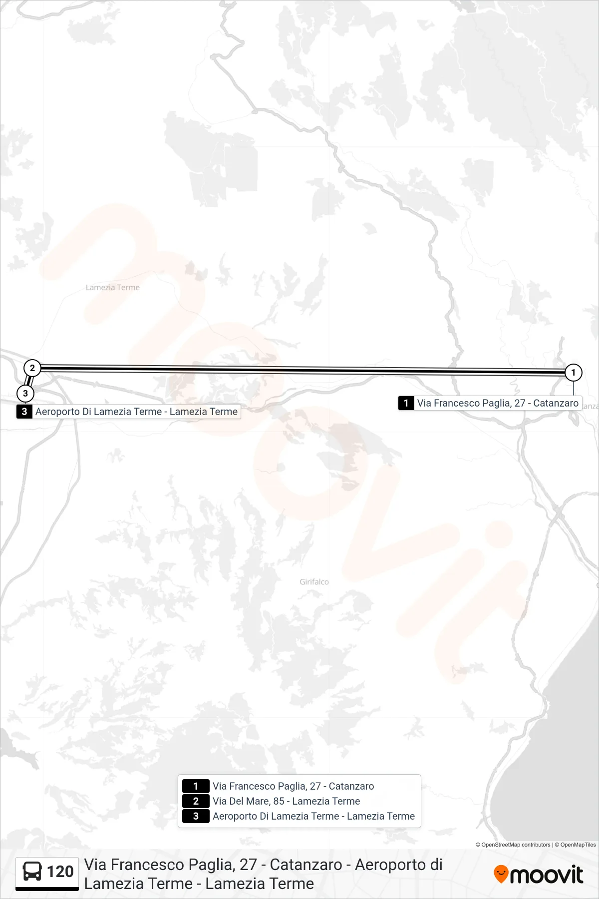 Linea 120 bus (Aeroporto Di Lamezia Terme - Lamezia Terme) - Percorsi e fermate sulla mappa