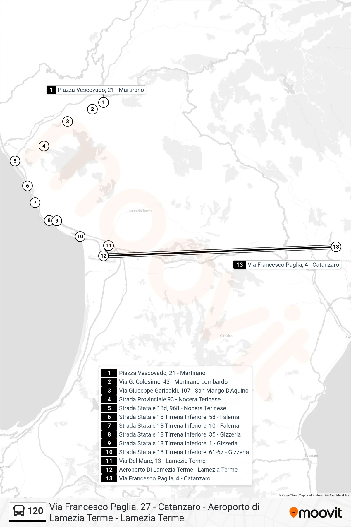 Linea 120 bus (Via Francesco Paglia, 4 - Catanzaro) - Percorsi e fermate sulla mappa