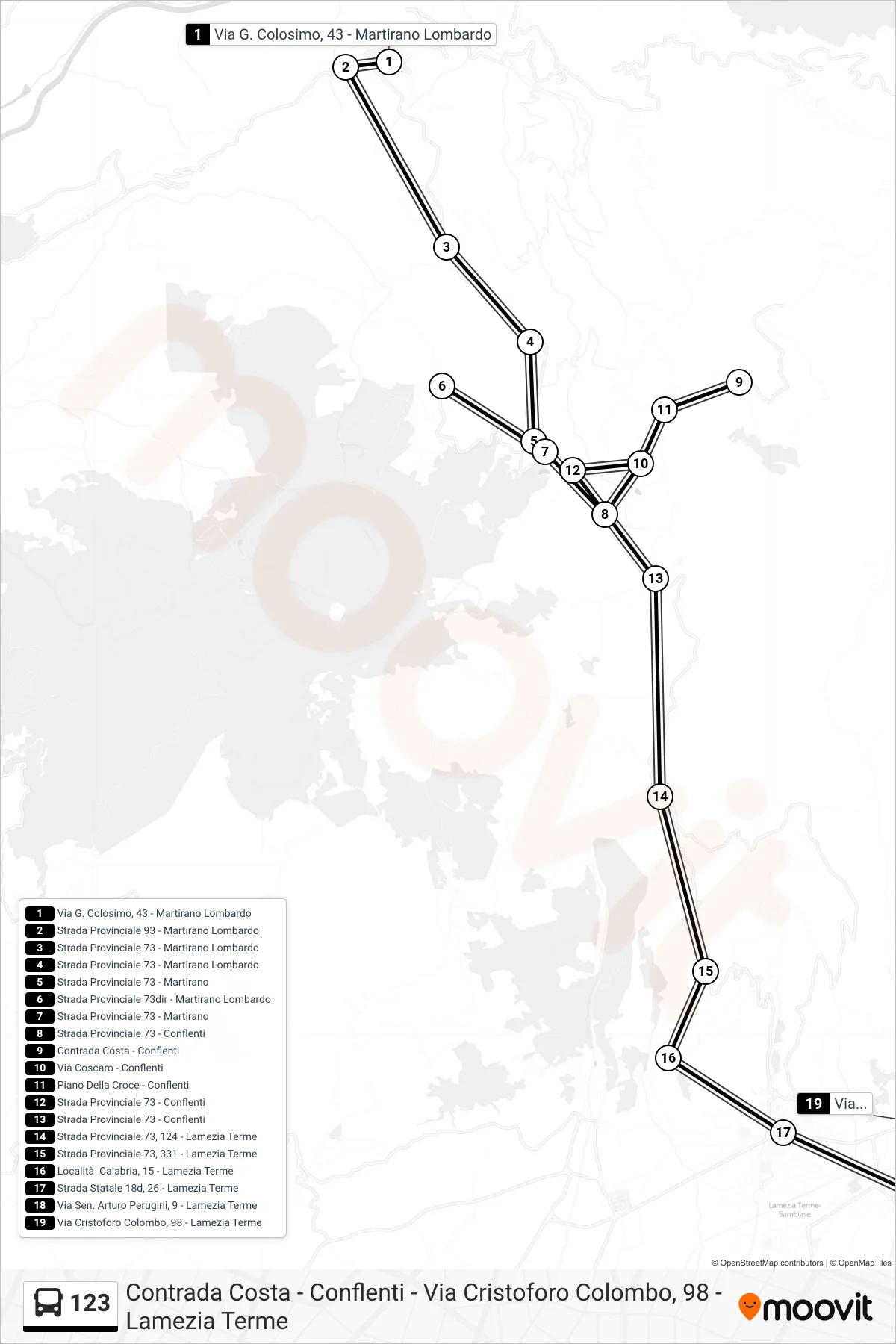 Linea 123 bus (Via Cristoforo Colombo, 98 - Lamezia Terme) - Percorsi e fermate sulla mappa