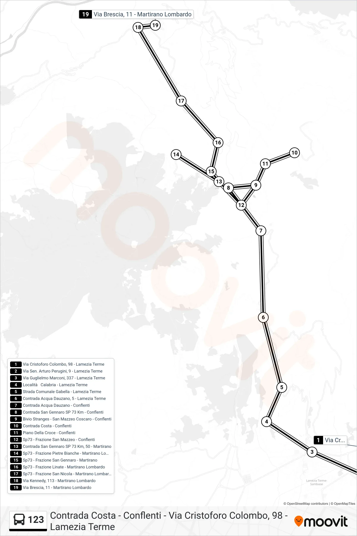 Linea 123 bus (Via Brescia, 11 - Martirano Lombardo) - Percorsi e fermate sulla mappa