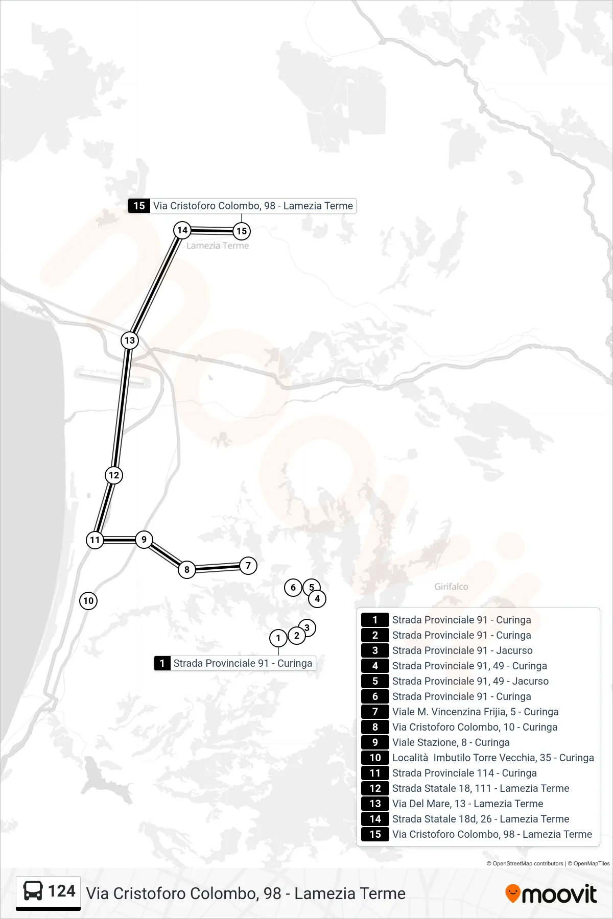 Linea 124 bus (Via Cristoforo Colombo, 98 - Lamezia Terme) - Percorsi e fermate sulla mappa