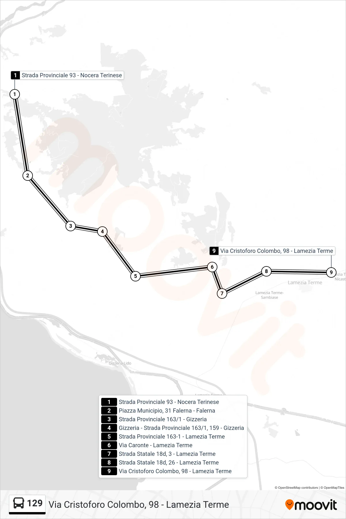 Linea 129 bus (Via Cristoforo Colombo, 98 - Lamezia Terme) - Percorsi e fermate sulla mappa