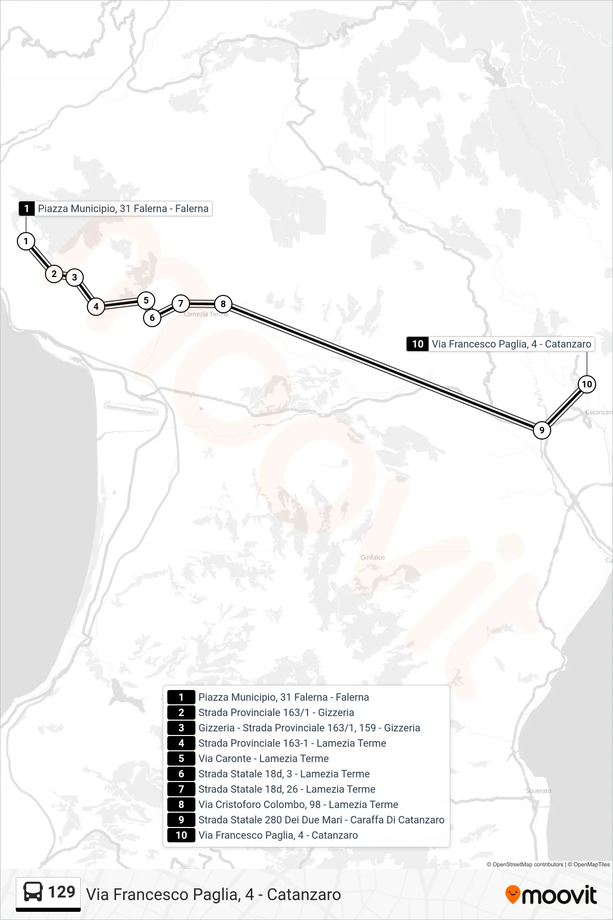 Linea 129  bus (Via Francesco Paglia, 4 - Catanzaro) - Percorsi e fermate sulla mappa