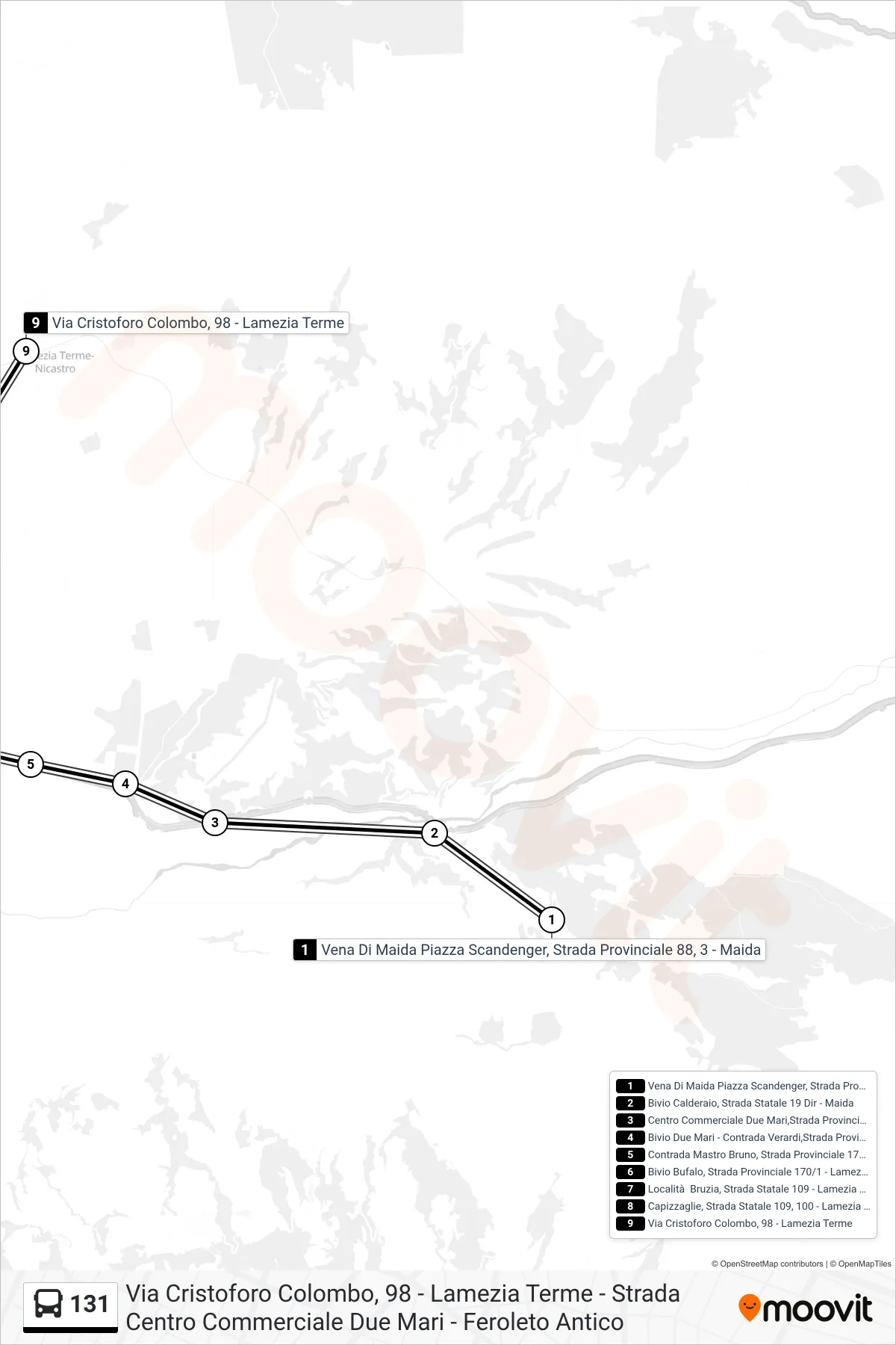 Linea 131  bus (Via Cristoforo Colombo, 98 - Lamezia Terme) - Percorsi e fermate sulla mappa