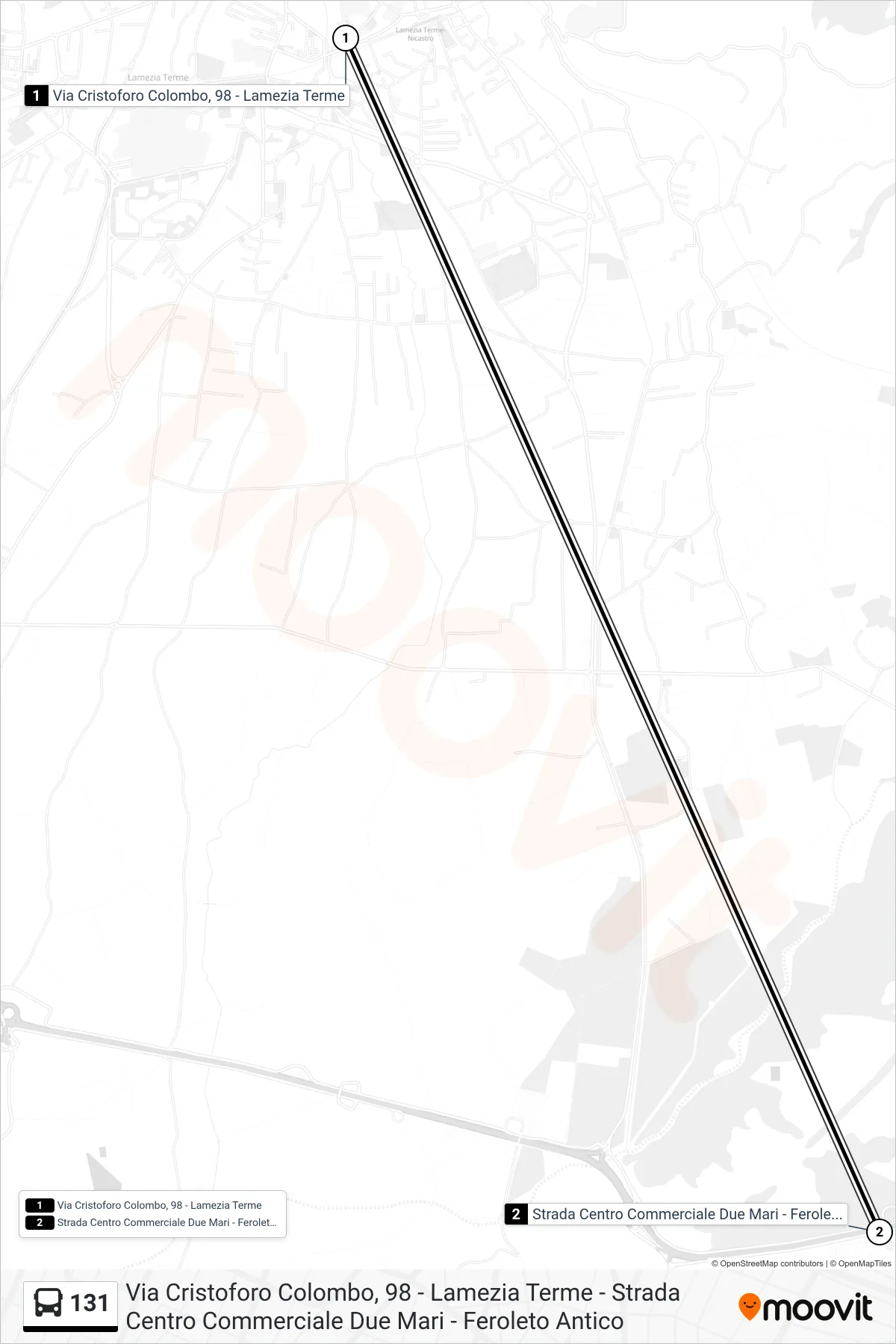 Linea 131 bus (Strada Centro Commerciale Due Mari - Feroleto Antico) - Percorsi e fermate sulla mappa