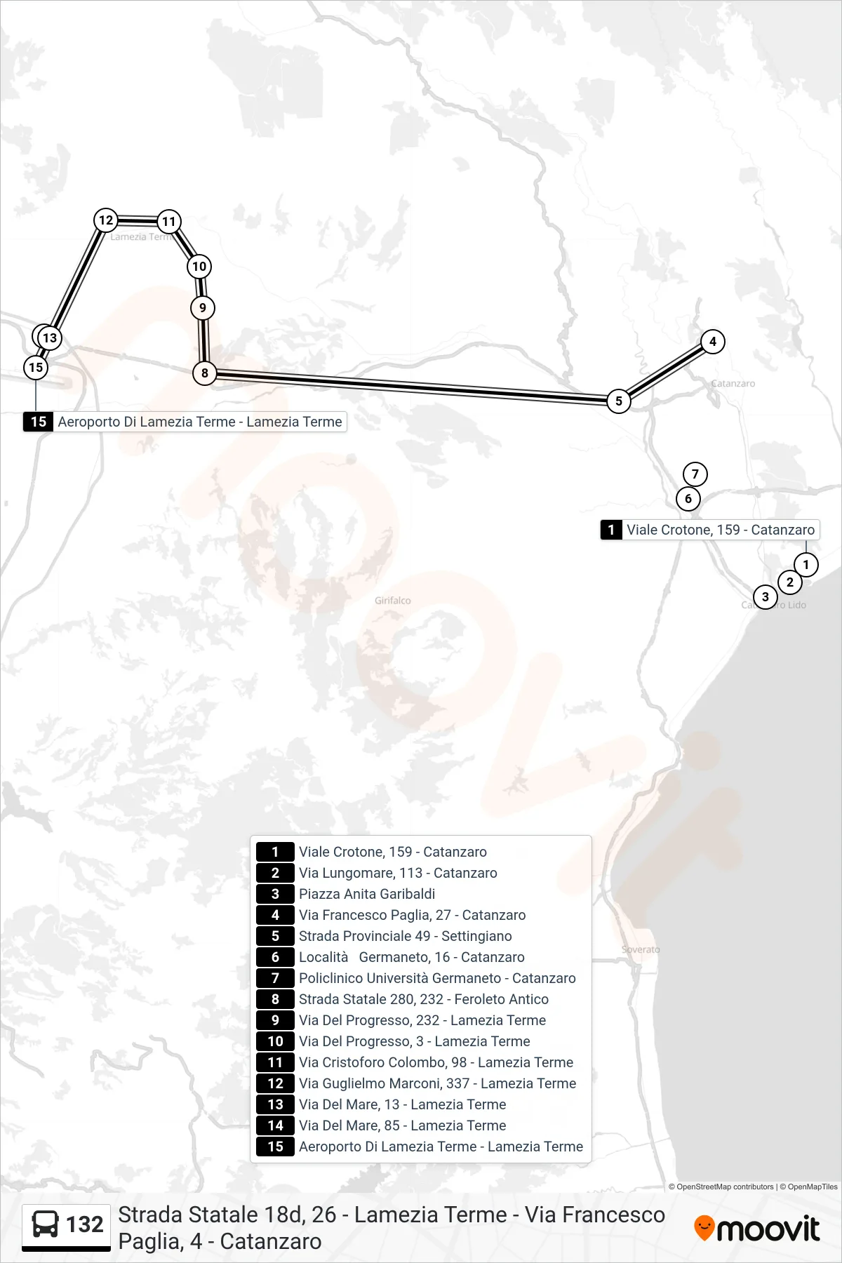 Linea 132 bus (Aeroporto Di Lamezia Terme - Lamezia Terme) - Percorsi e fermate sulla mappa