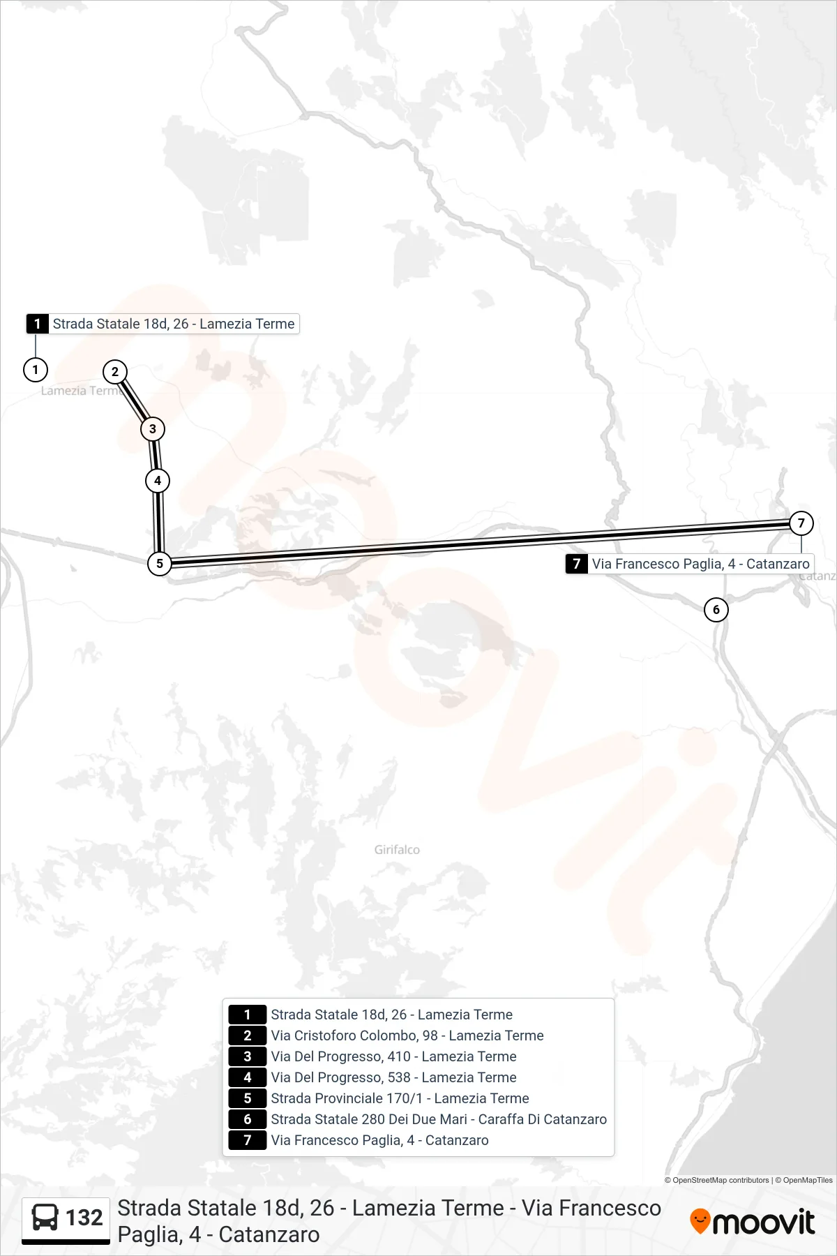 Linea 132  bus (Via Francesco Paglia, 4 - Catanzaro) - Percorsi e fermate sulla mappa