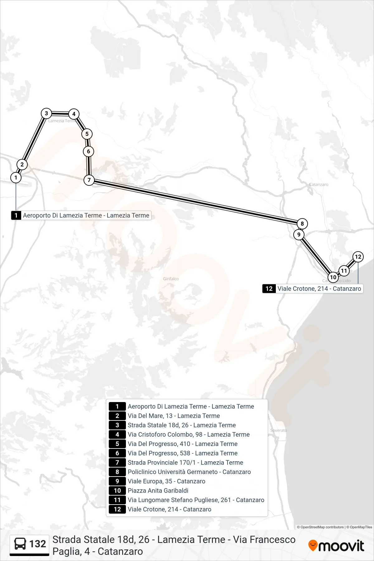 Linea 132  bus (Viale Crotone, 214 - Catanzaro) - Percorsi e fermate sulla mappa