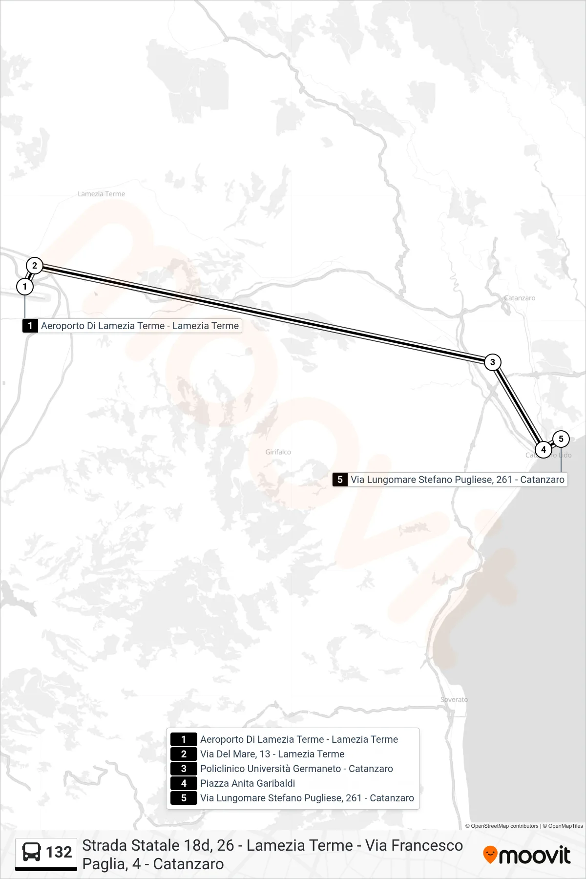 Linea 132 bus (Via Lungomare Stefano Pugliese, 261 - Catanzaro) - Percorsi e fermate sulla mappa