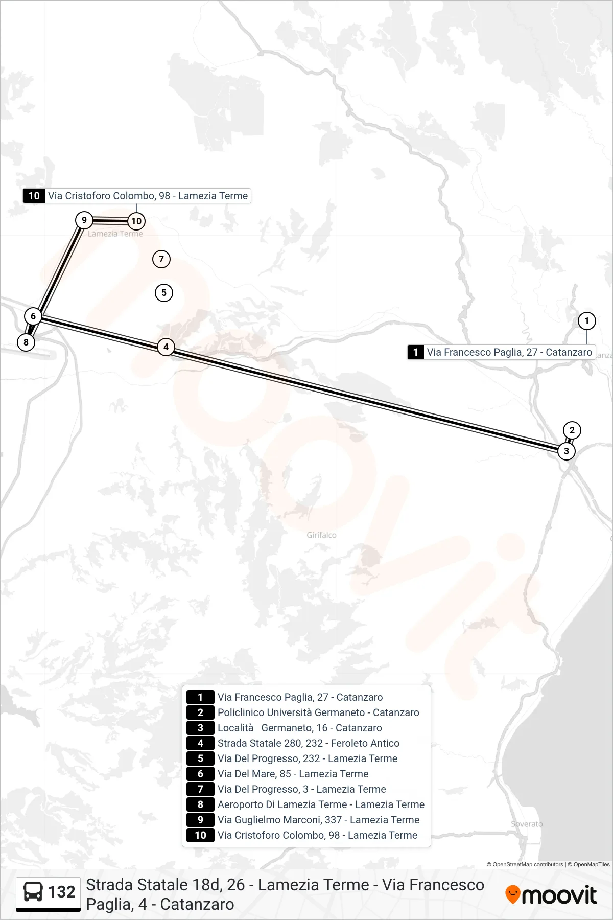 Linea 132  bus (Via Cristoforo Colombo, 98 - Lamezia Terme) - Percorsi e fermate sulla mappa