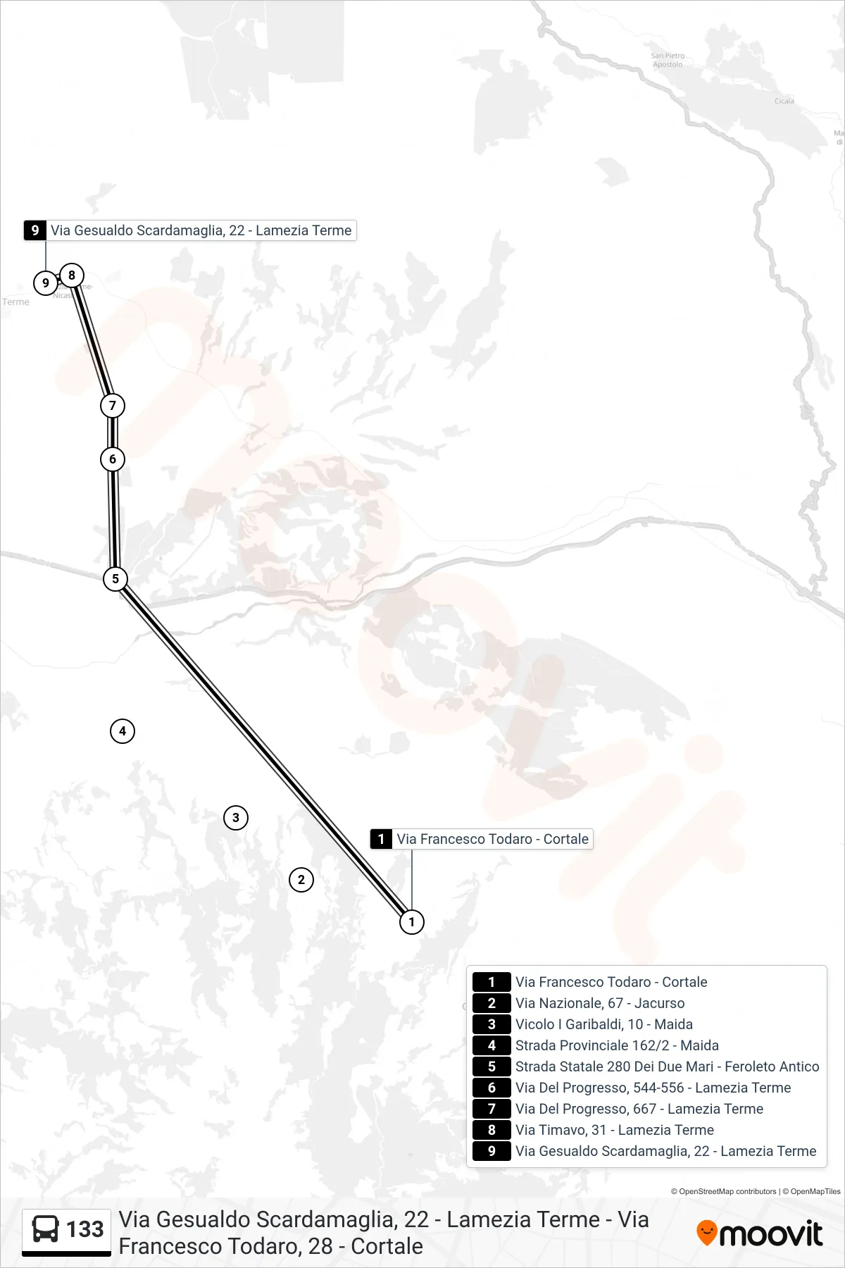 Linea 133  bus (Via Gesualdo Scardamaglia, 22 - Lamezia Terme) - Percorsi e fermate sulla mappa