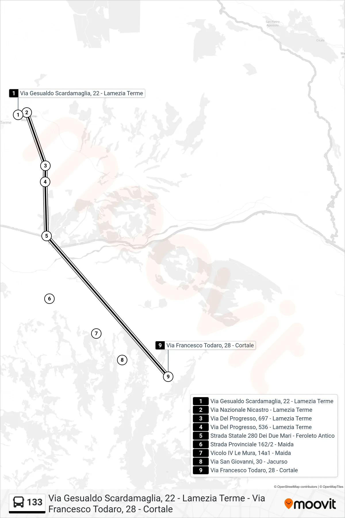 Linea 133  bus (Via Francesco Todaro, 28 - Cortale) - Percorsi e fermate sulla mappa