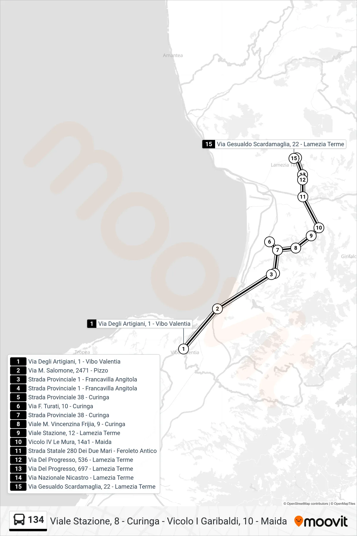 Linea 134 bus (Via Gesualdo Scardamaglia, 22 - Lamezia Terme) - Percorsi e fermate sulla mappa