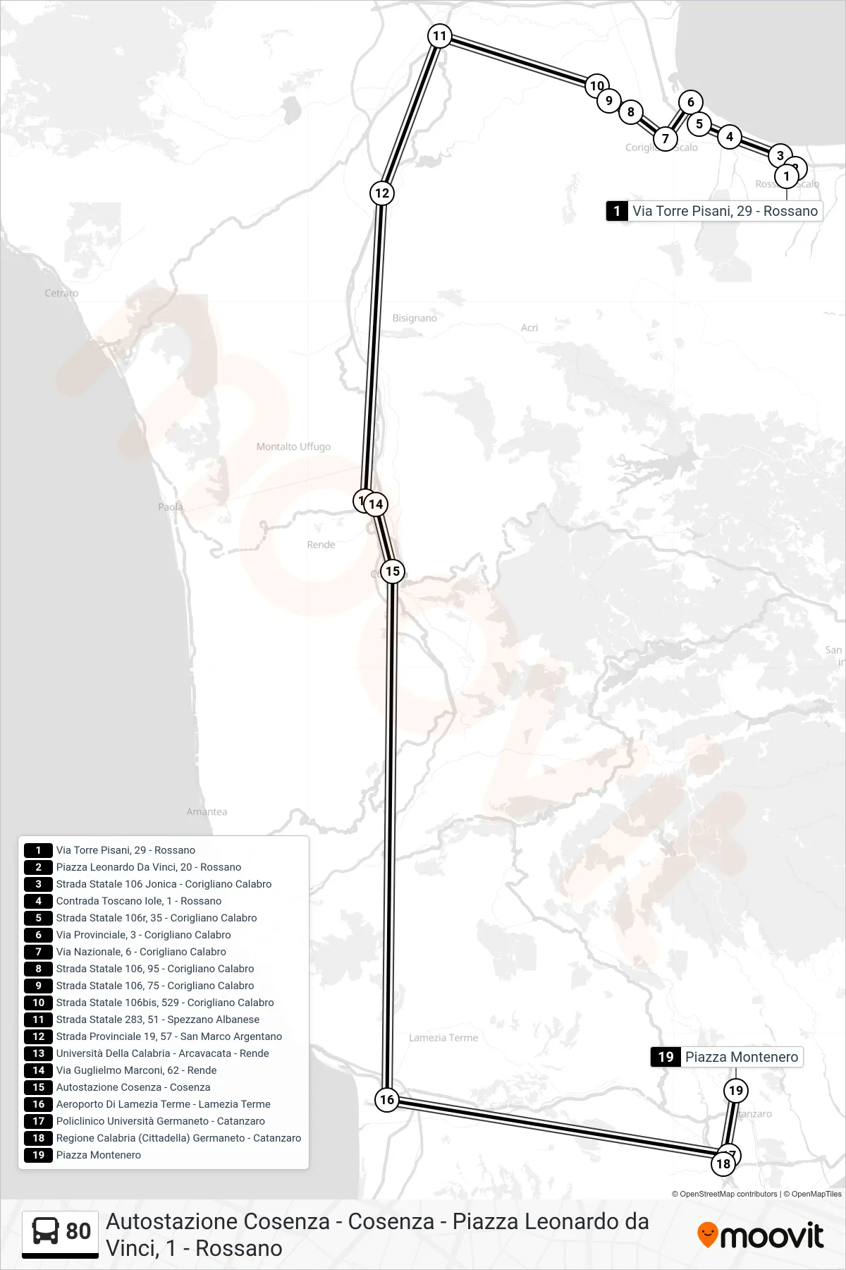 Linea 80 bus (Via Antonino Panella - Catanzaro) - Percorsi e fermate sulla mappa