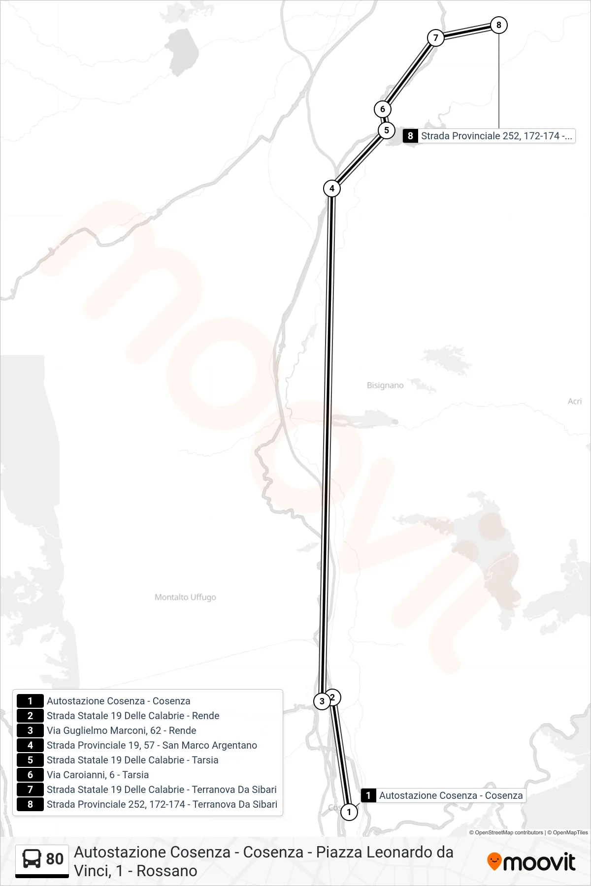Linea 80 bus (Strada Provinciale 252, 172-174 - Terranova Da Sibari) - Percorsi e fermate sulla mappa