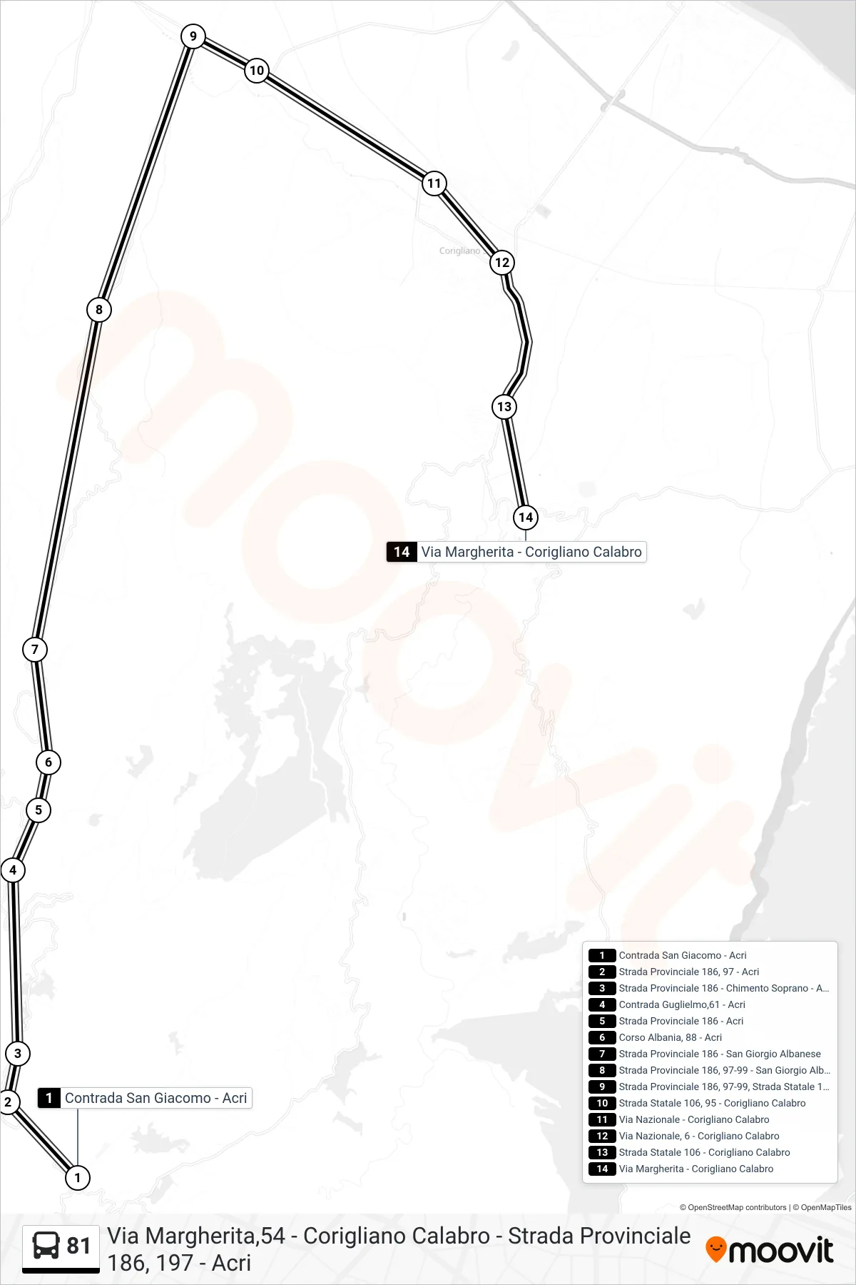 Linea 81 bus (Via Margherita - Corigliano Calabro) - Percorsi e fermate sulla mappa