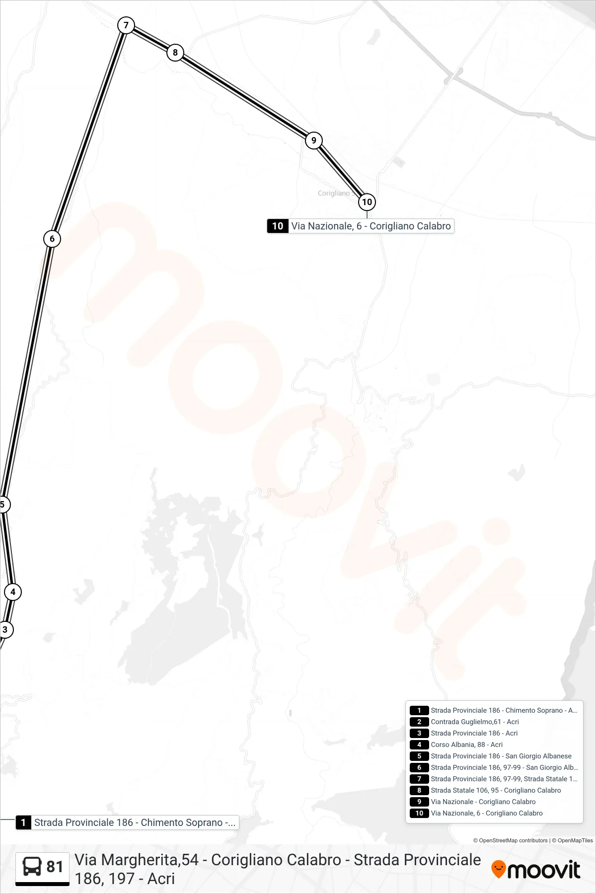 Linea 81  bus (Via  Nazionale, 6 - Corigliano Calabro) - Percorsi e fermate sulla mappa