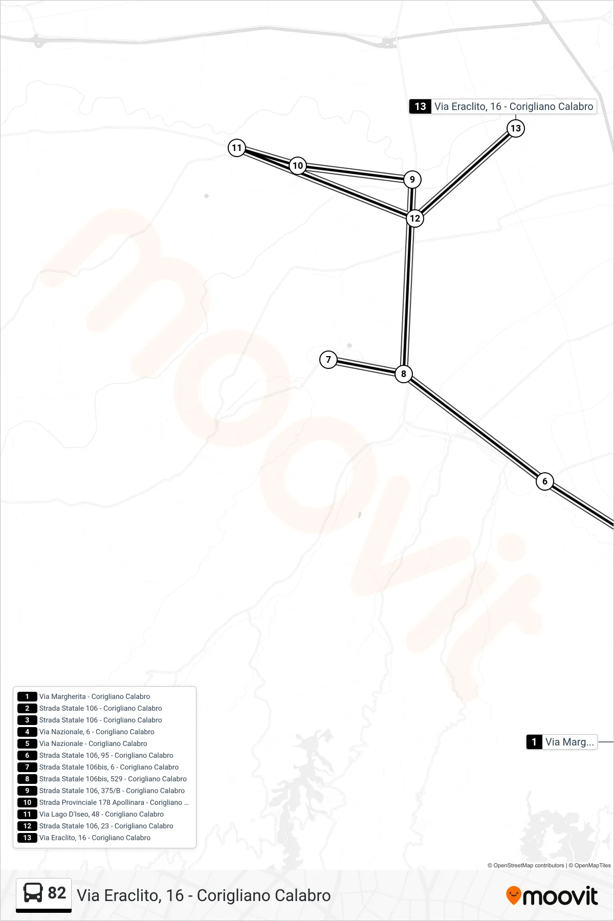Linea 82  bus (Via  Eraclito, 16 - Corigliano Calabro) - Percorsi e fermate sulla mappa