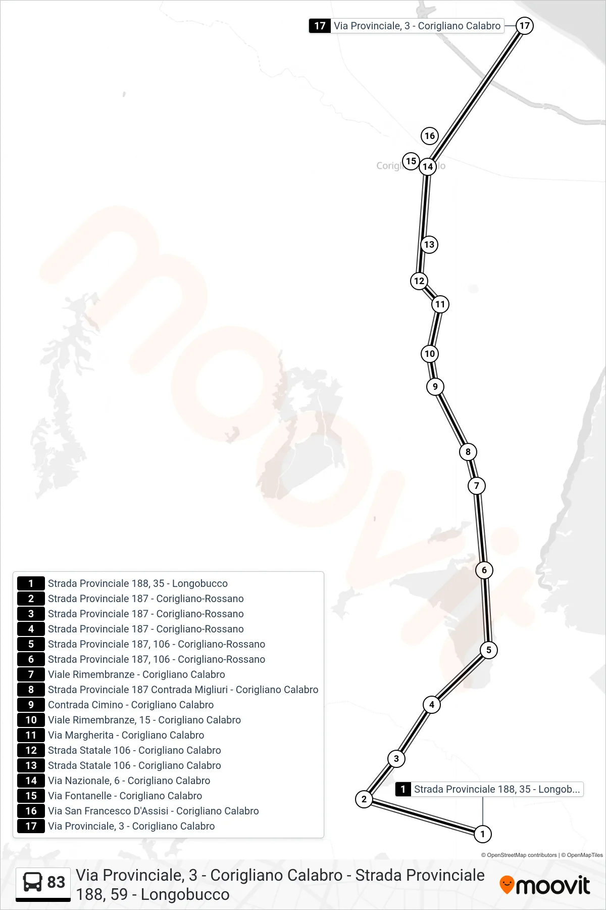 Linea 83 bus (Via Provinciale, 3 - Corigliano Calabro) - Percorsi e fermate sulla mappa
