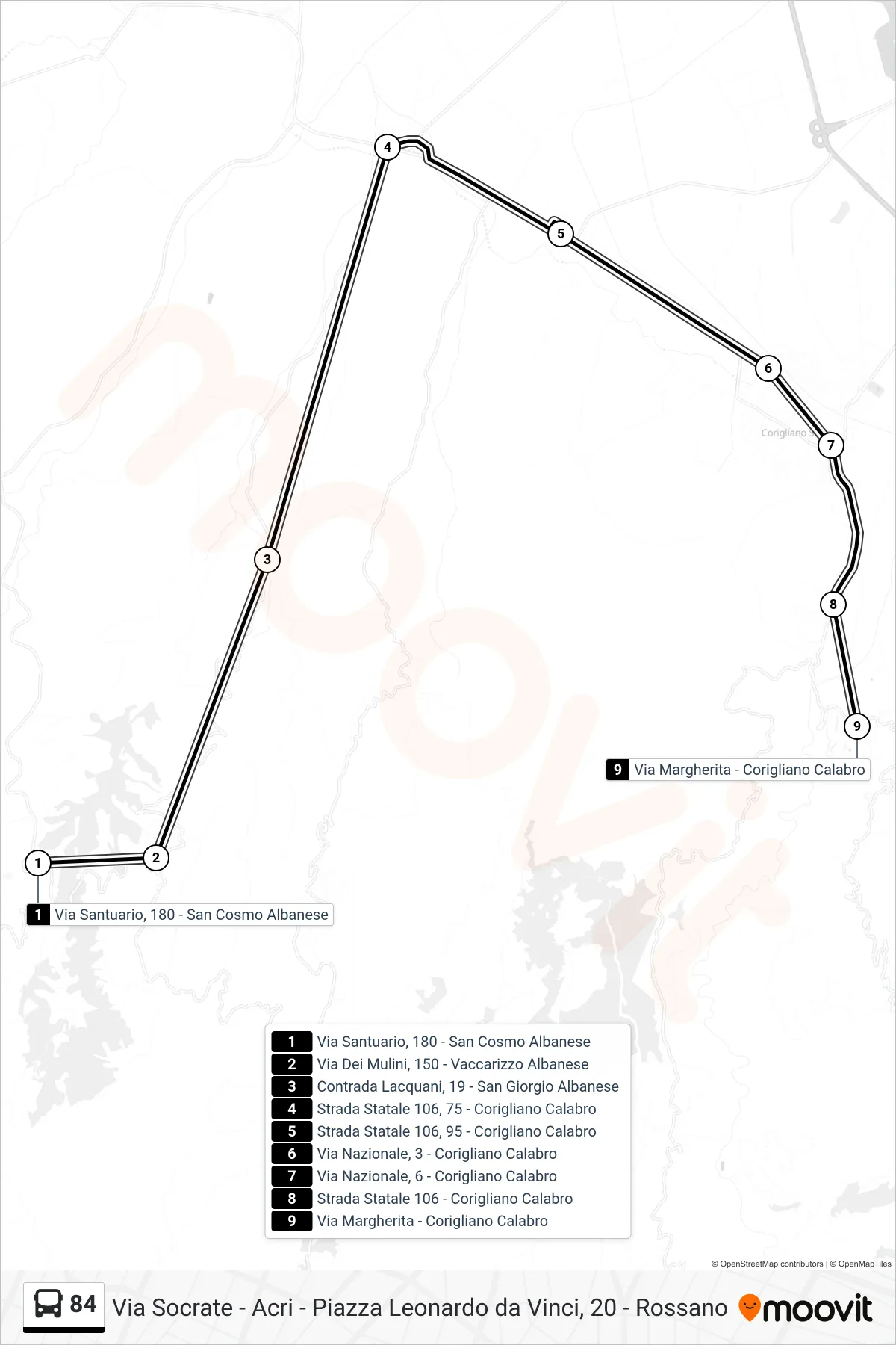 Linea 84 bus (Via Margherita - Corigliano Calabro) - Percorsi e fermate sulla mappa