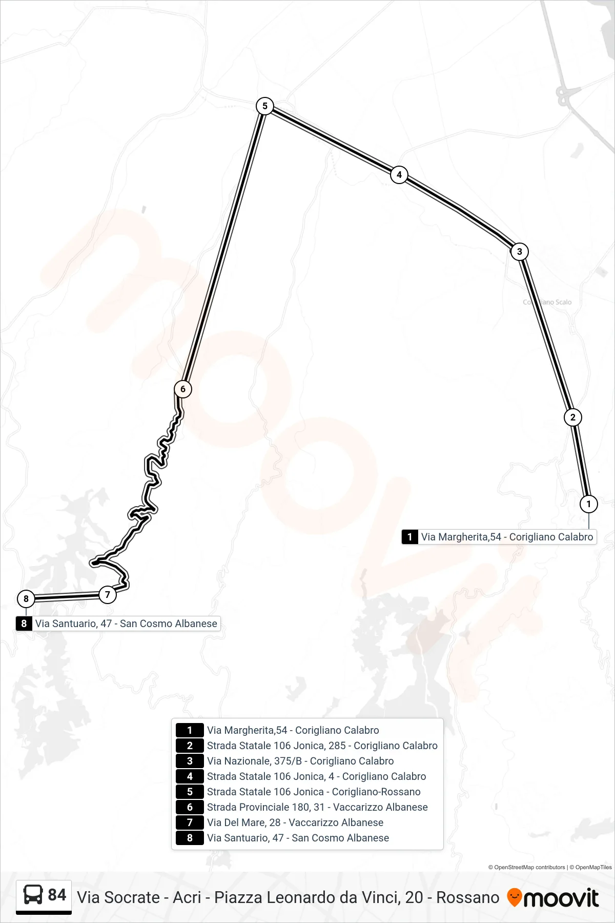 Linea 84 bus (Via Santuario, 47 - San Cosmo Albanese) - Percorsi e fermate sulla mappa