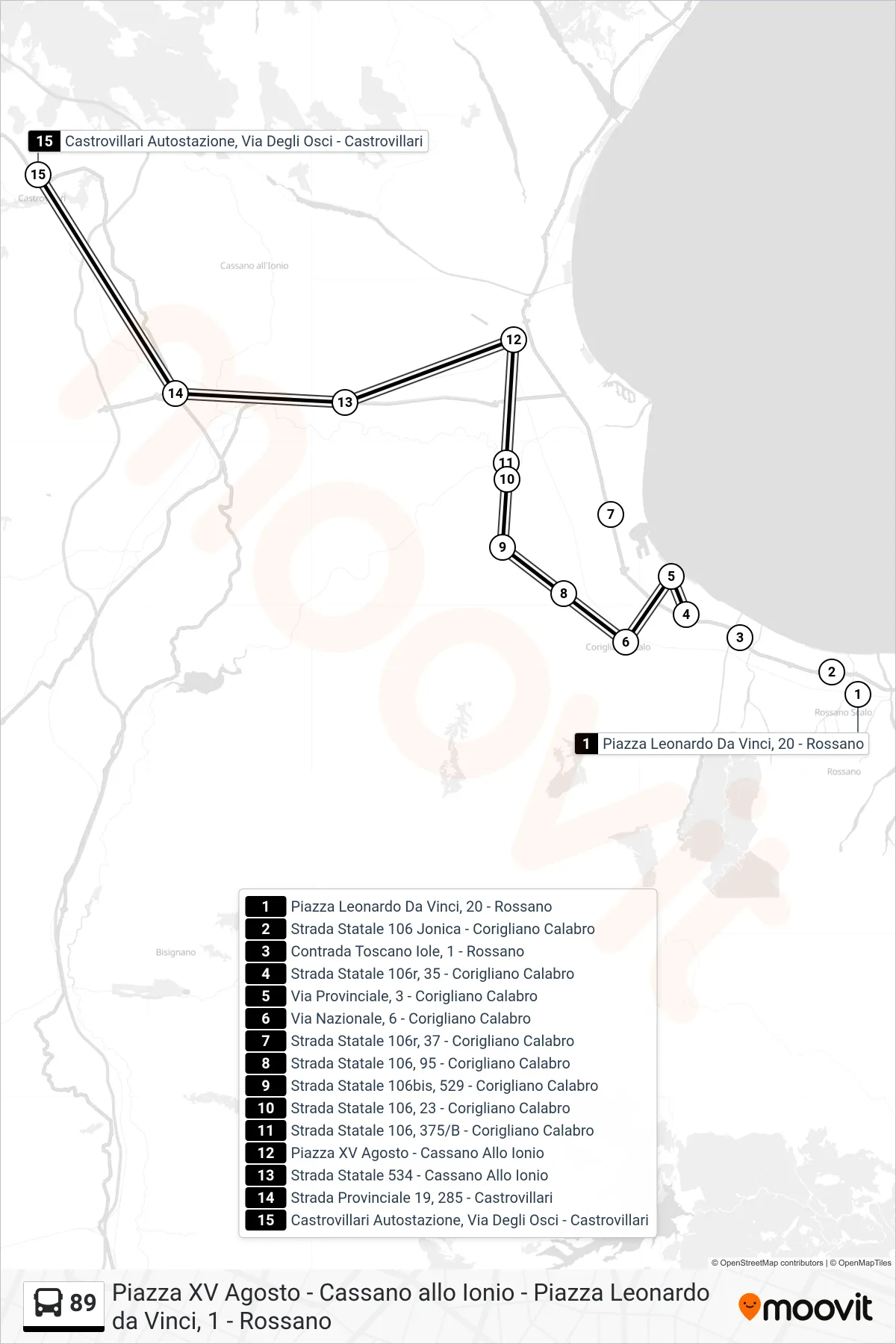 Linea 89 bus (Castrovillari Autostazione, Via Degli Osci - Castrovillari) - Percorsi e fermate sulla mappa
