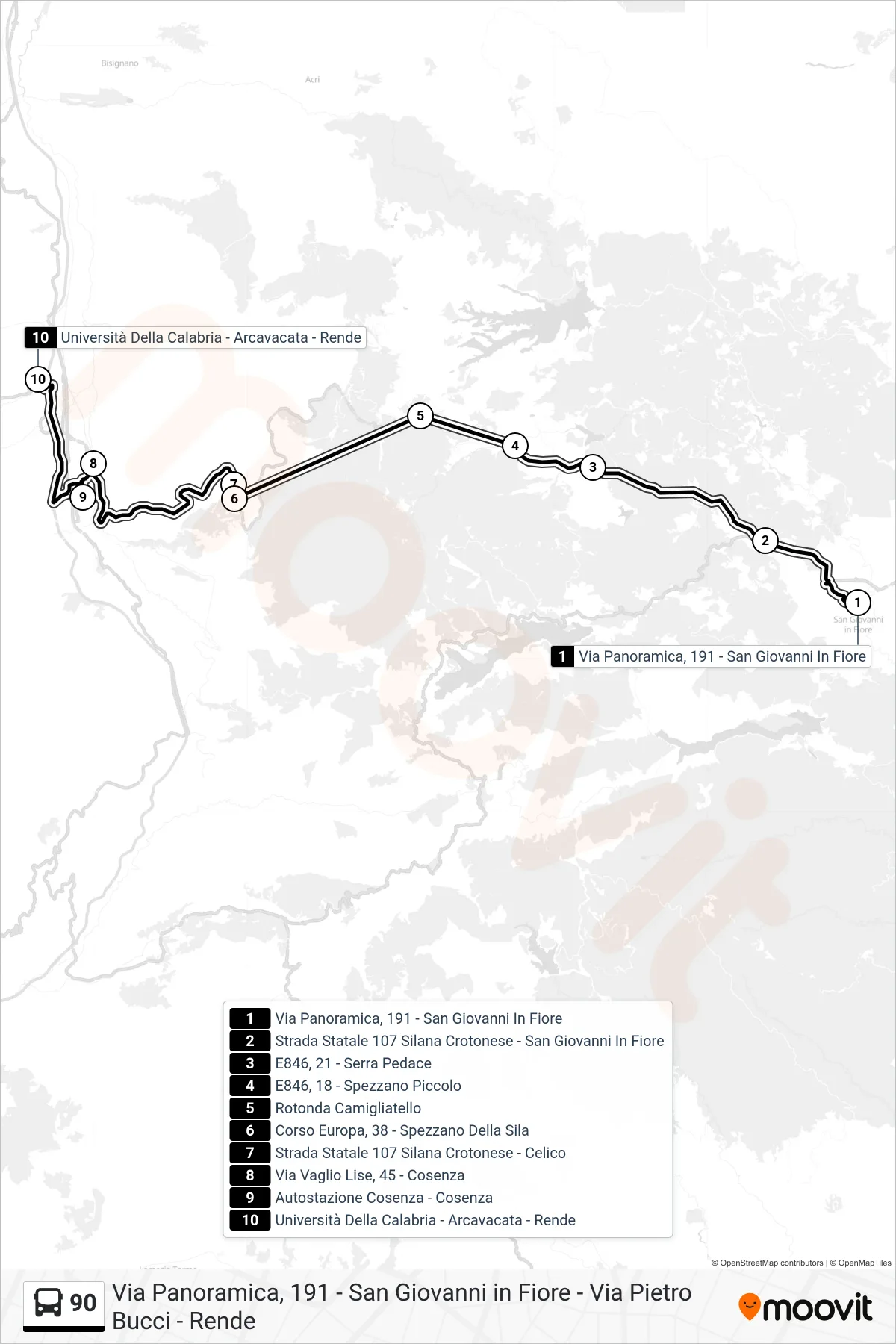 Linea 90  bus (Via Pietro Bucci - Rende) - Percorsi e fermate sulla mappa