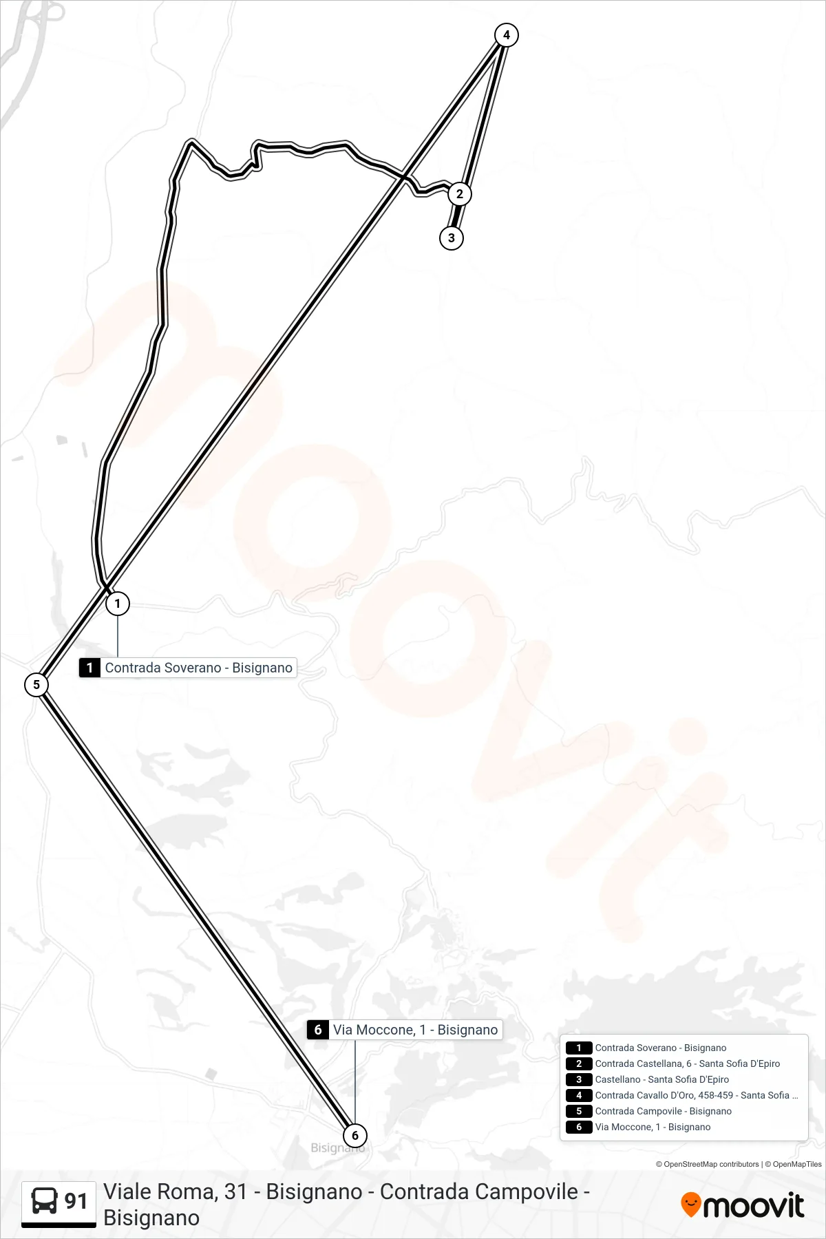 Linea 91 bus (Via Moccone, 1 - Bisignano) - Percorsi e fermate sulla mappa