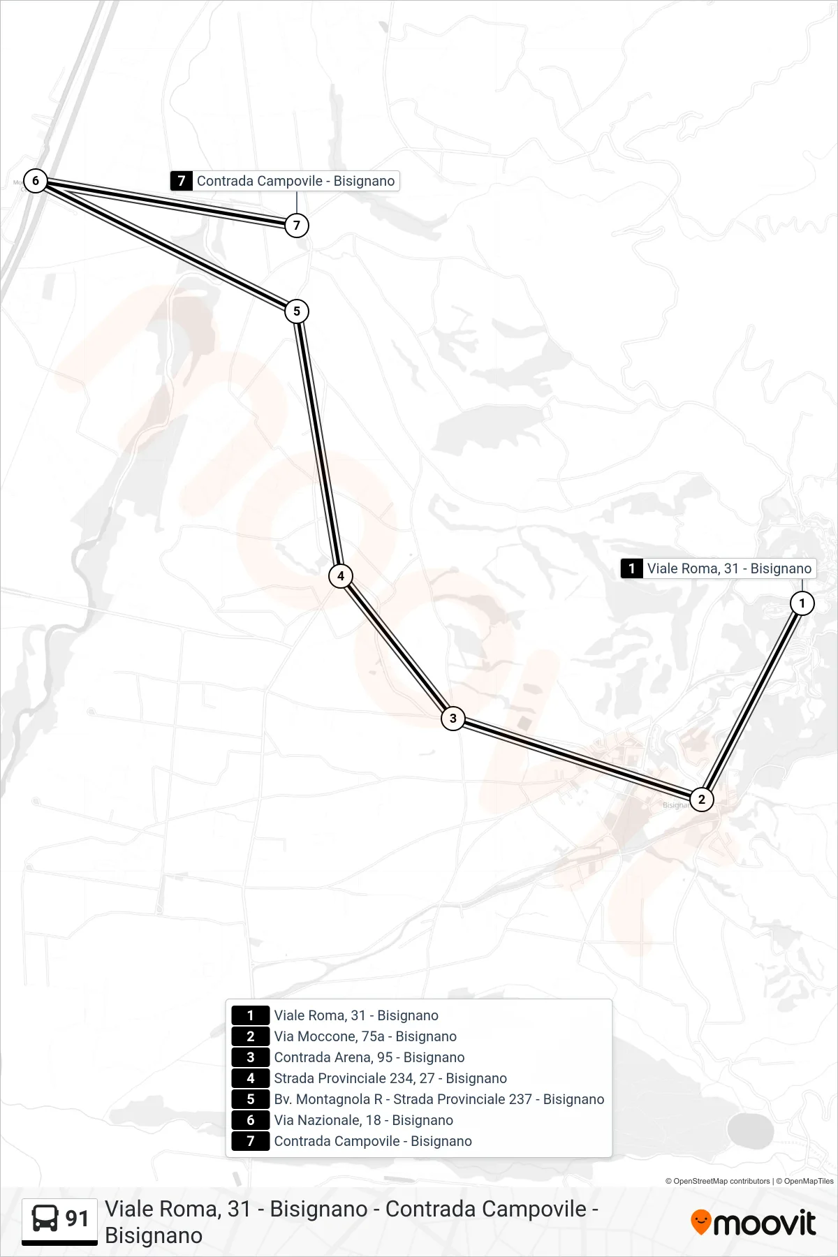 Linea 91 bus (Contrada Campovile - Bisignano) - Percorsi e fermate sulla mappa